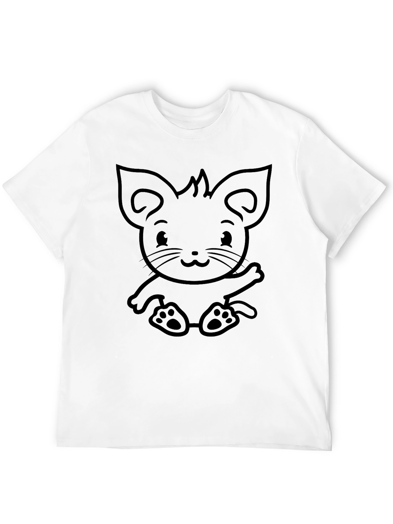 Cute Cartoon Kitten Graphic Tee - Black