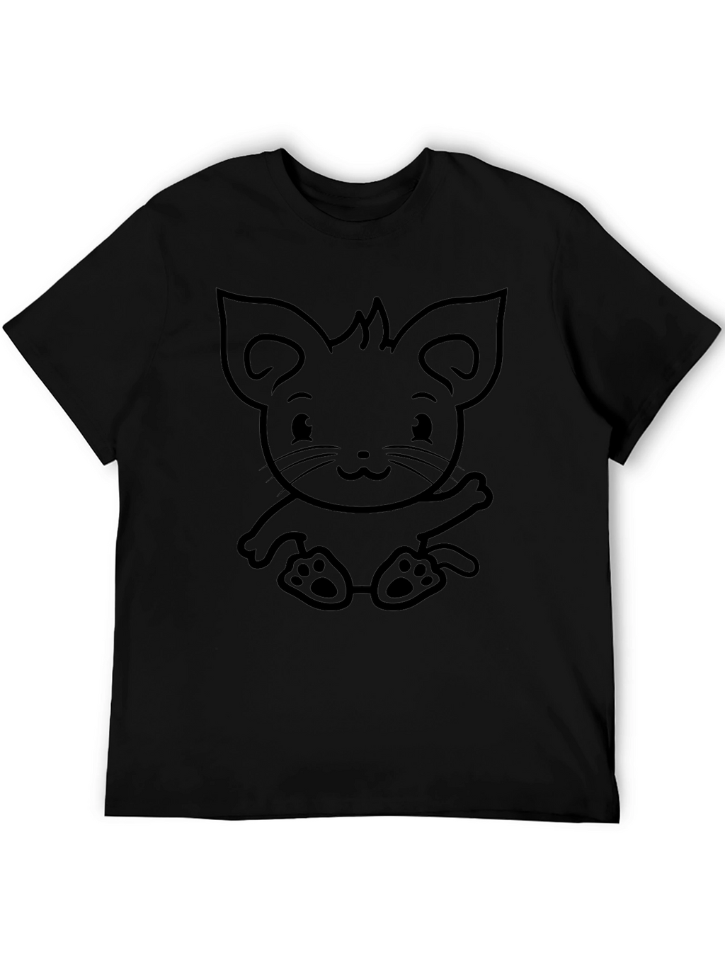 Cute Cartoon Kitten Graphic Tee - Black