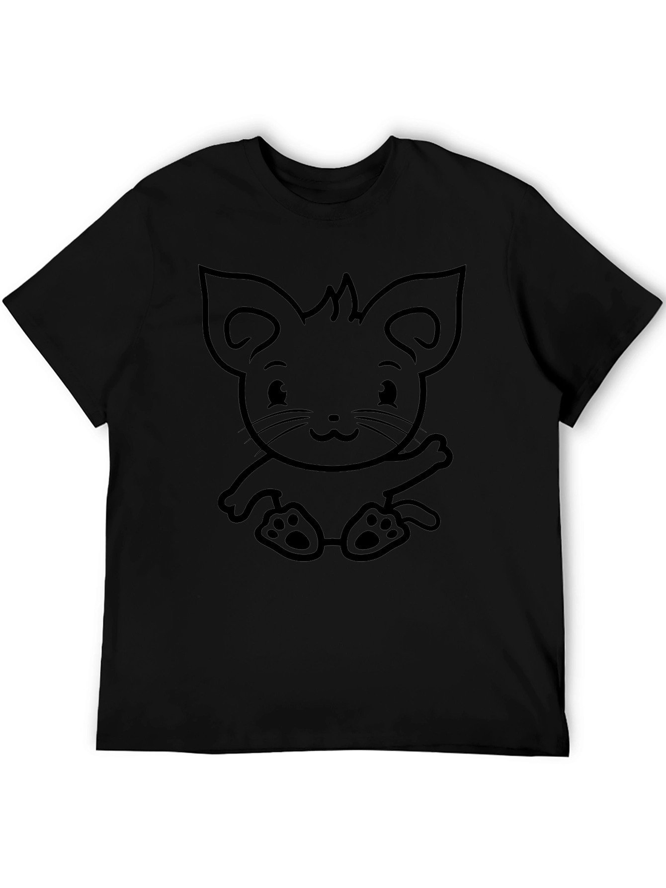 Cute Cartoon Kitten Graphic Tee - Black