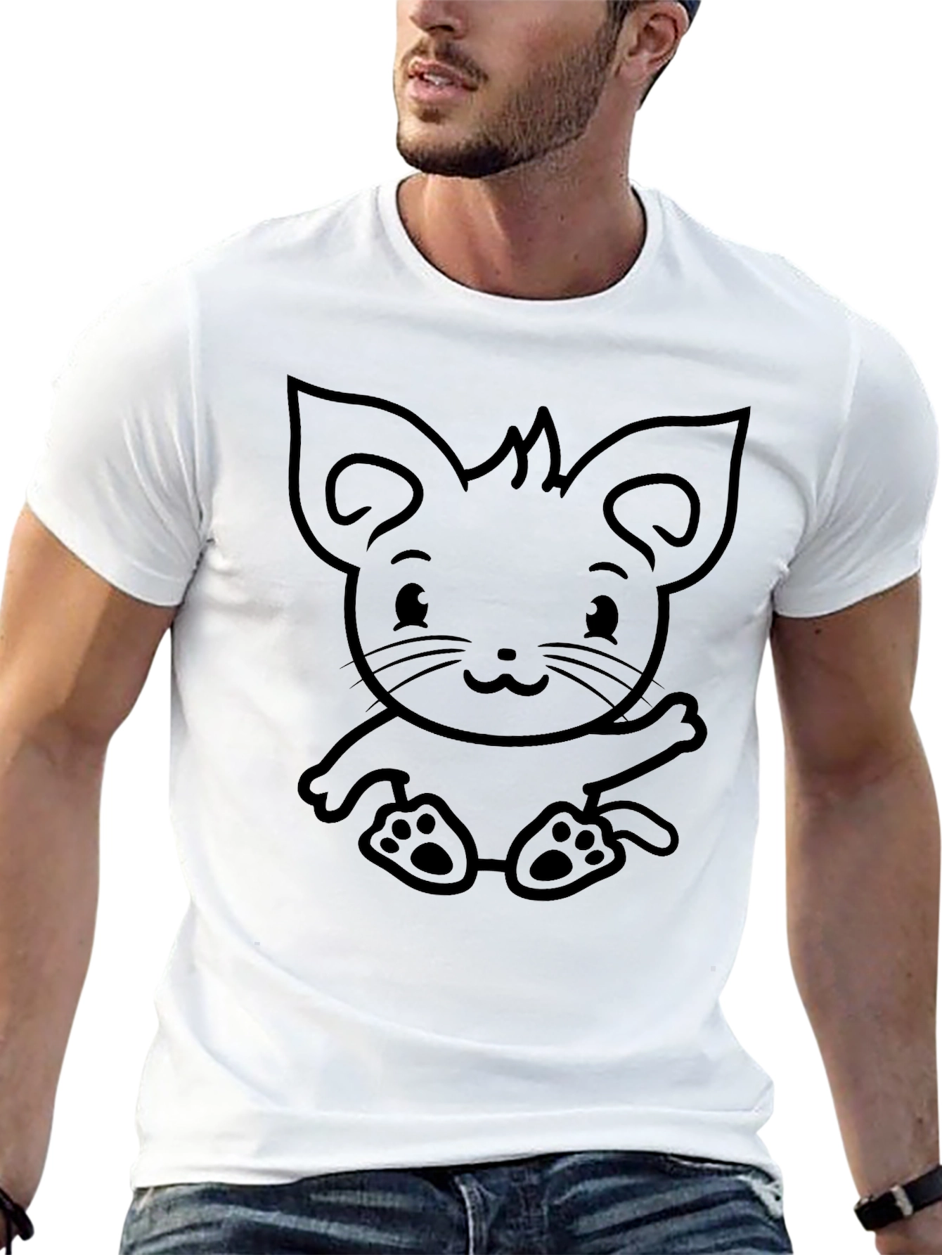 Cute Cartoon Kitten Graphic Tee - Black