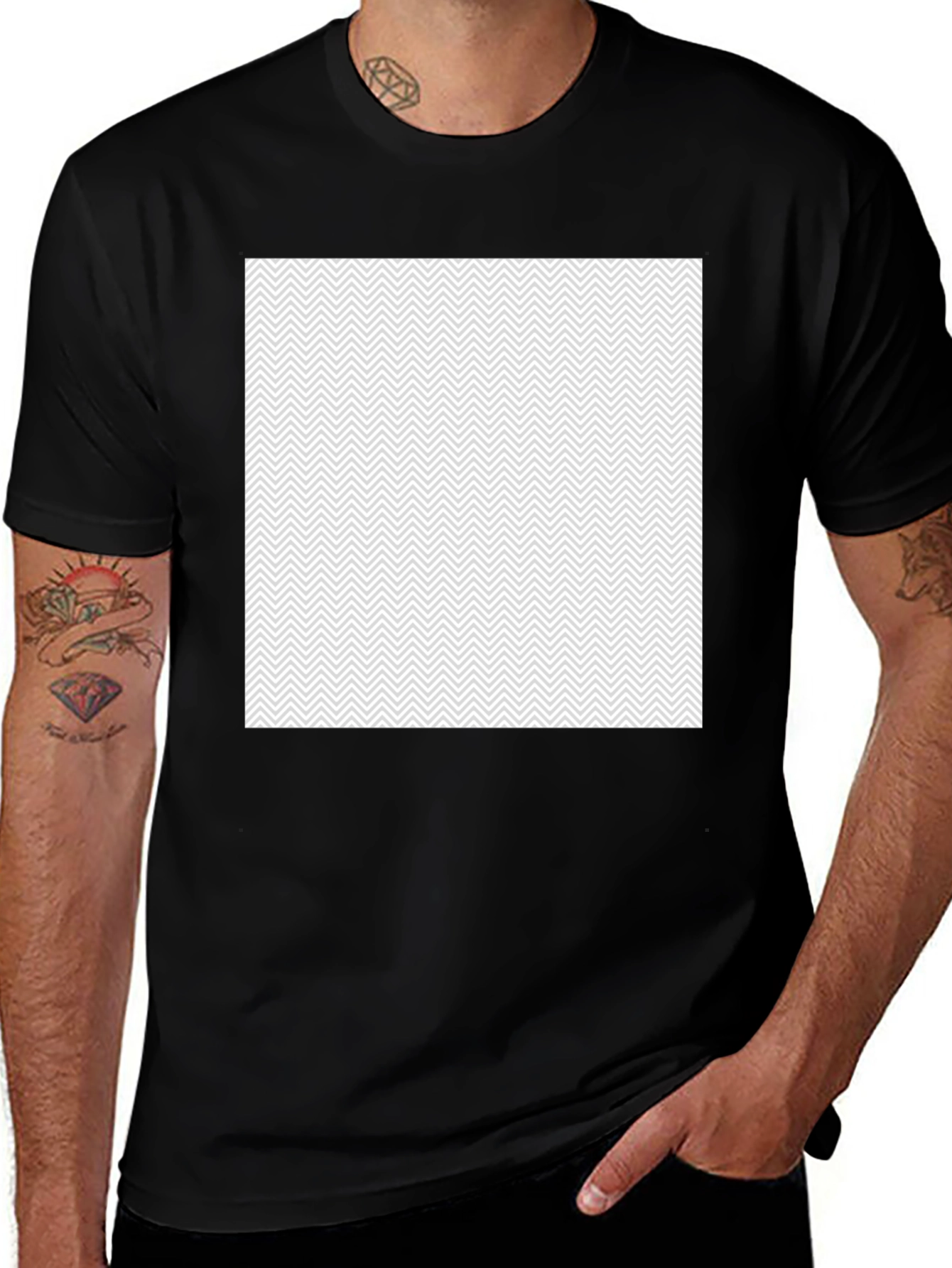 Stylish Black Tee with Geometric Print