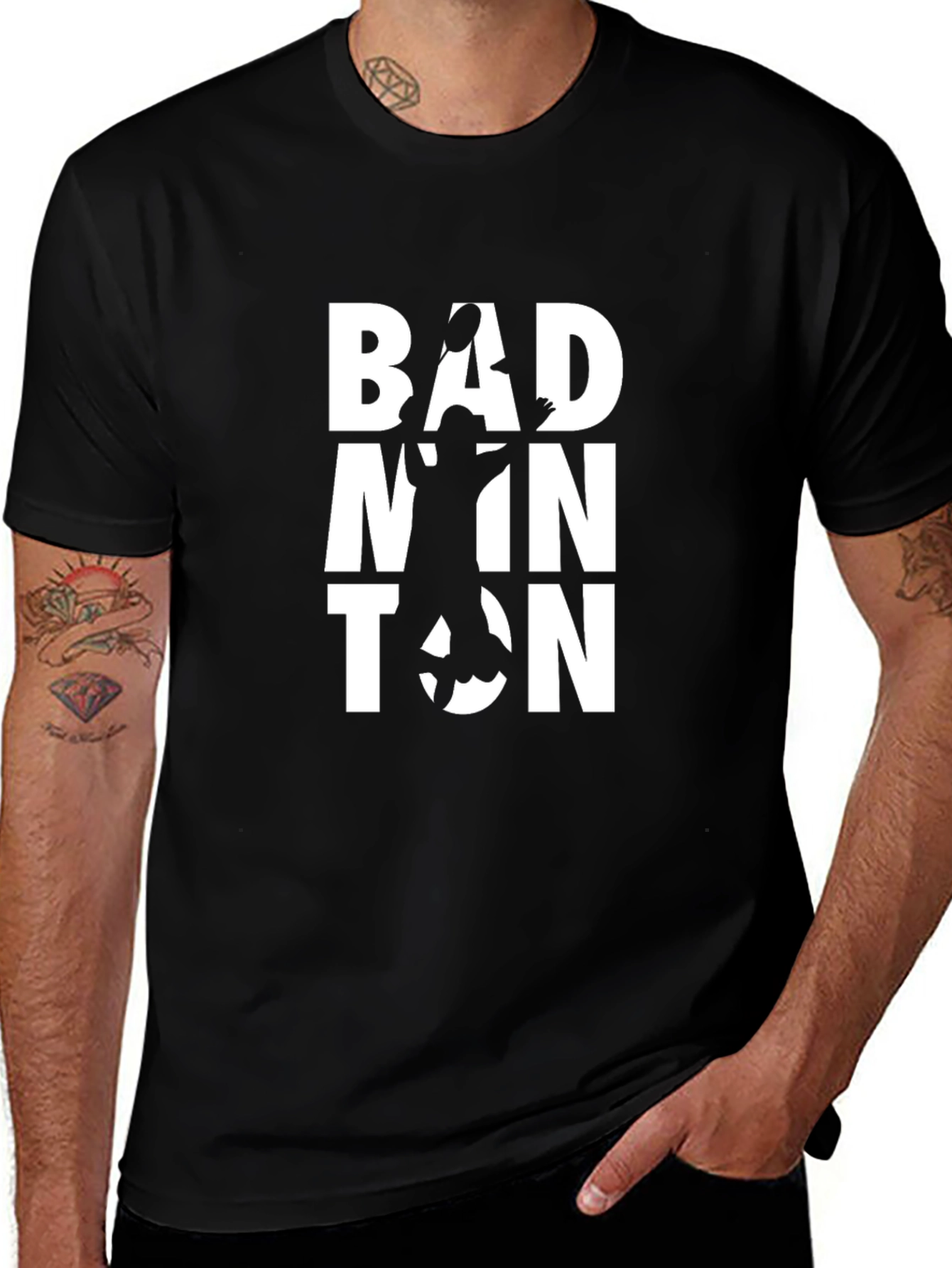Badminton Graphic Tee - Black Cotton T-Shirt for Sport Lovers