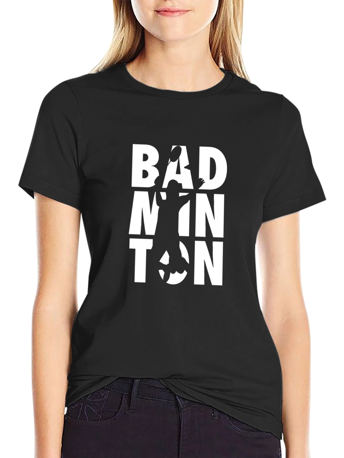 Badminton Graphic Tee - Black Cotton T-Shirt for Sport Lovers