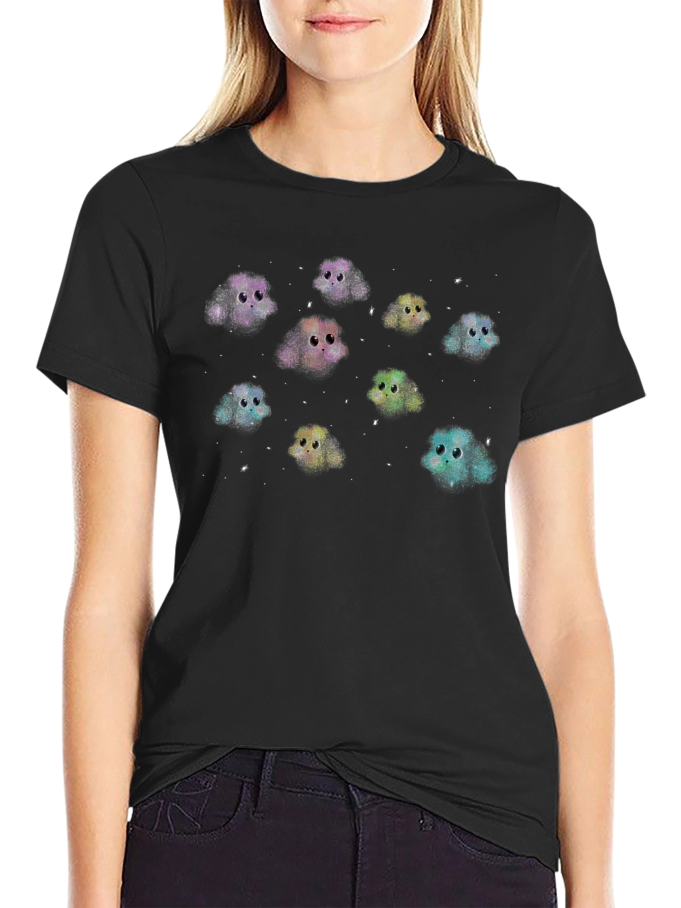 Cute Monster Character Graphic Black T-Shirt