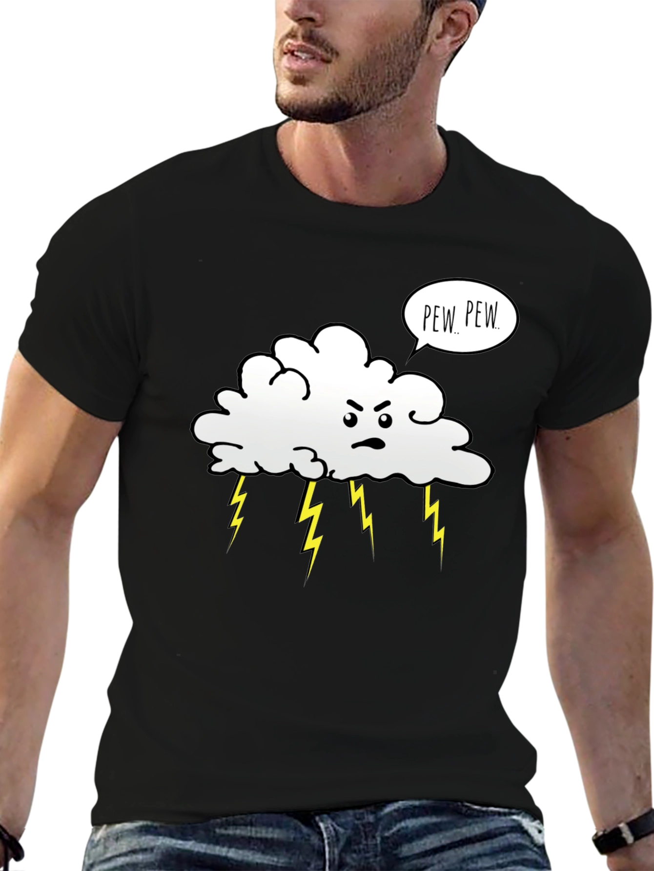 Angry Cloud Pew Pew Black T-Shirt