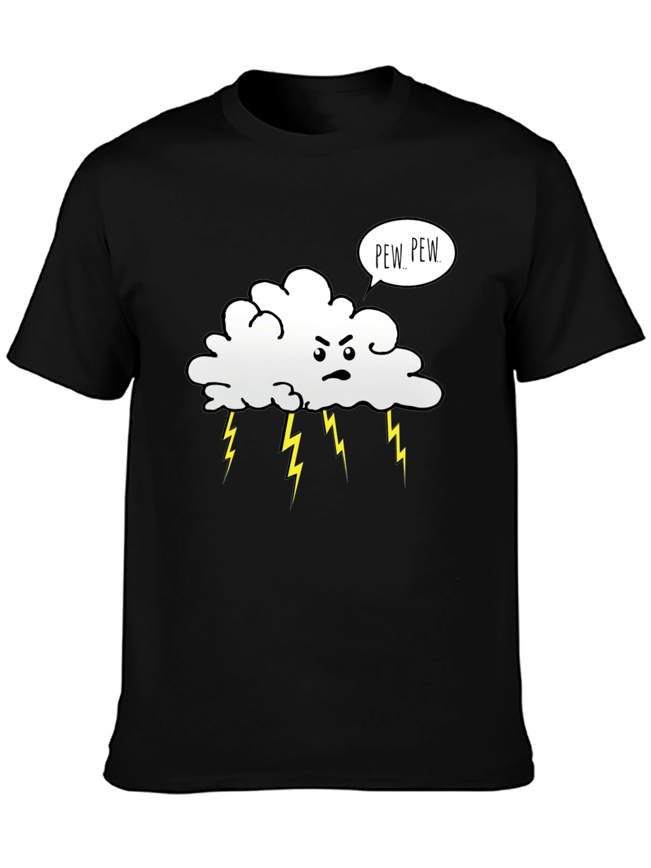 Angry Cloud Pew Pew Black T-Shirt