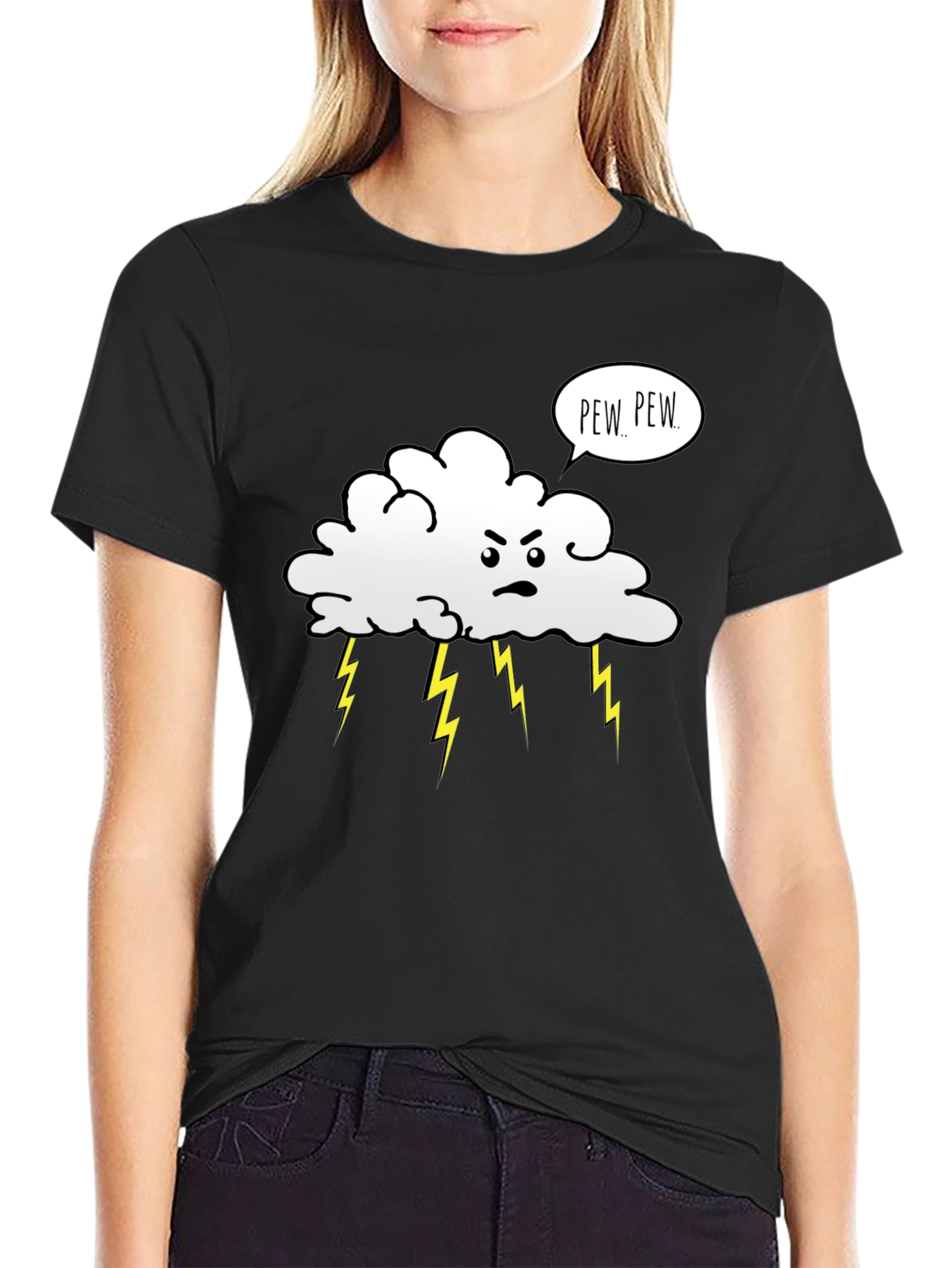 Angry Cloud Pew Pew Black T-Shirt