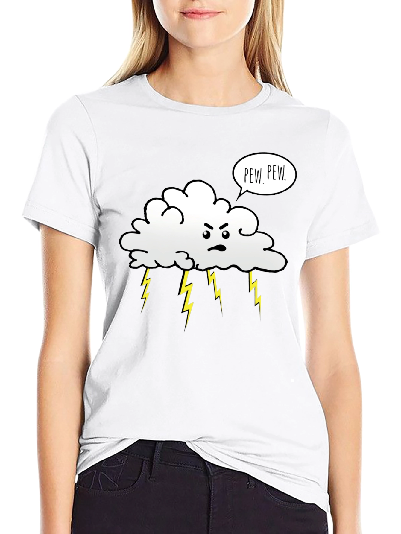 Angry Cloud Pew Pew Black T-Shirt