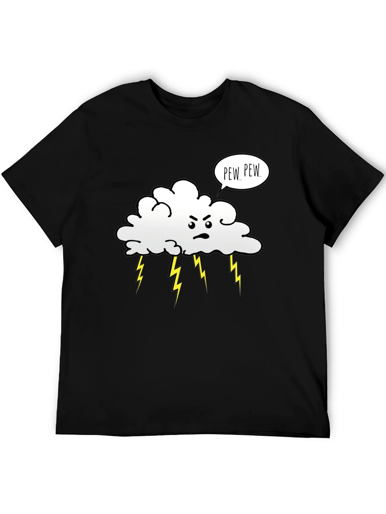 Angry Cloud Pew Pew Black T-Shirt