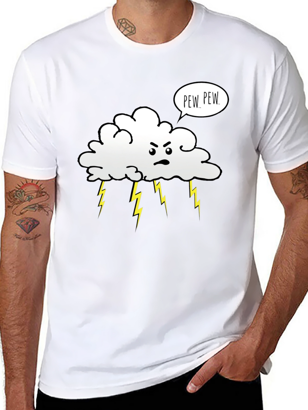 Angry Cloud Pew Pew Black T-Shirt