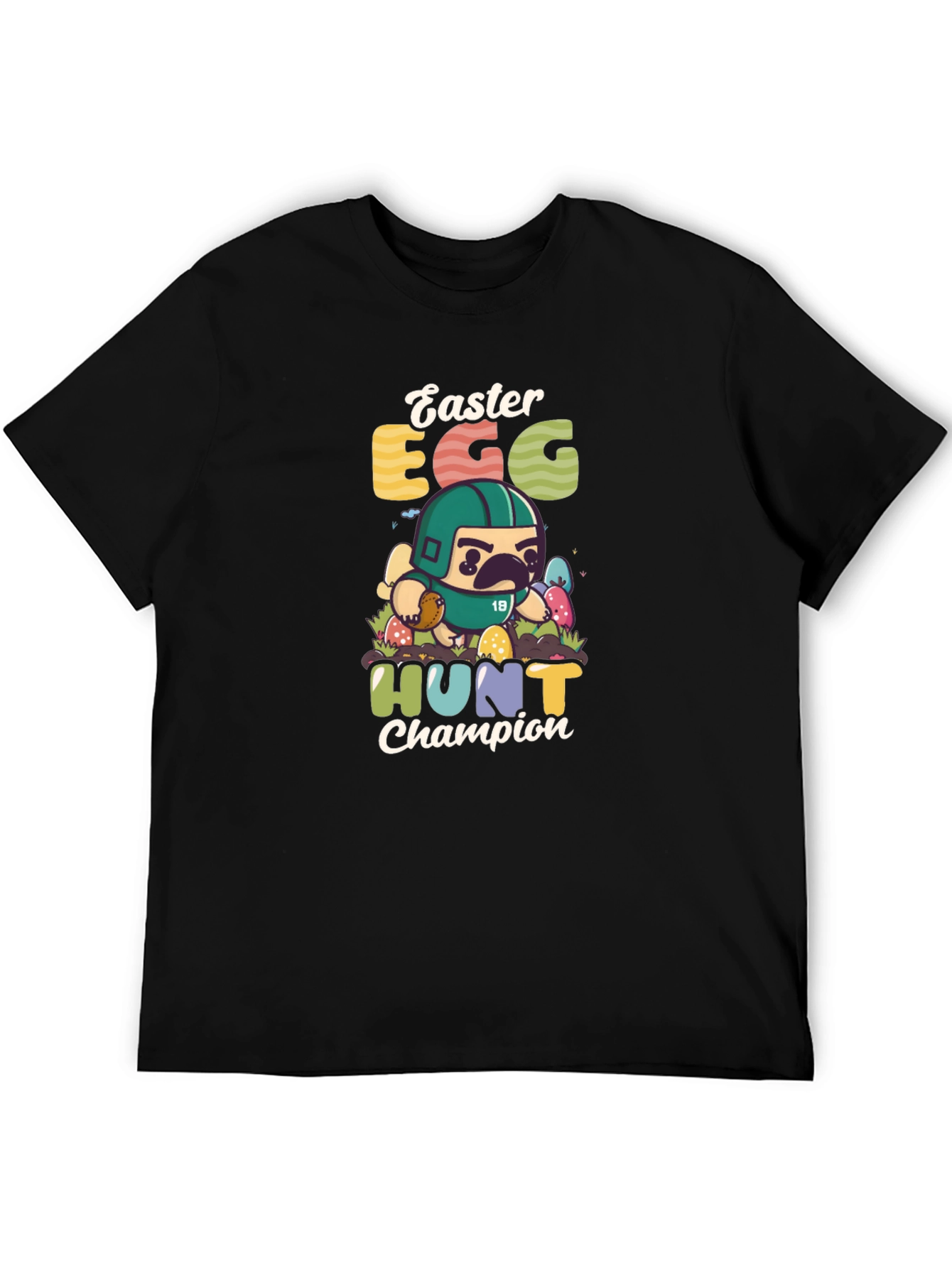 Easter Egg Hunt Champion T-Shirt - Pug Football Player
