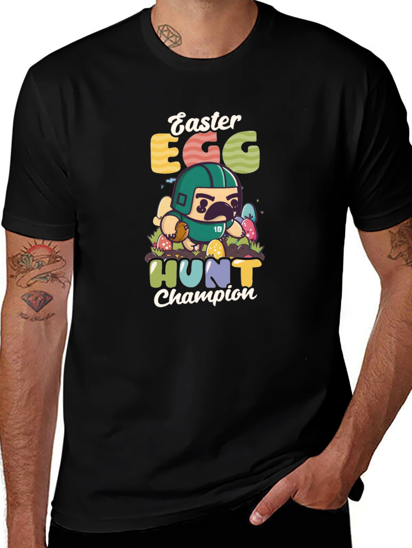 Easter Egg Hunt Champion T-Shirt - Pug Football Player