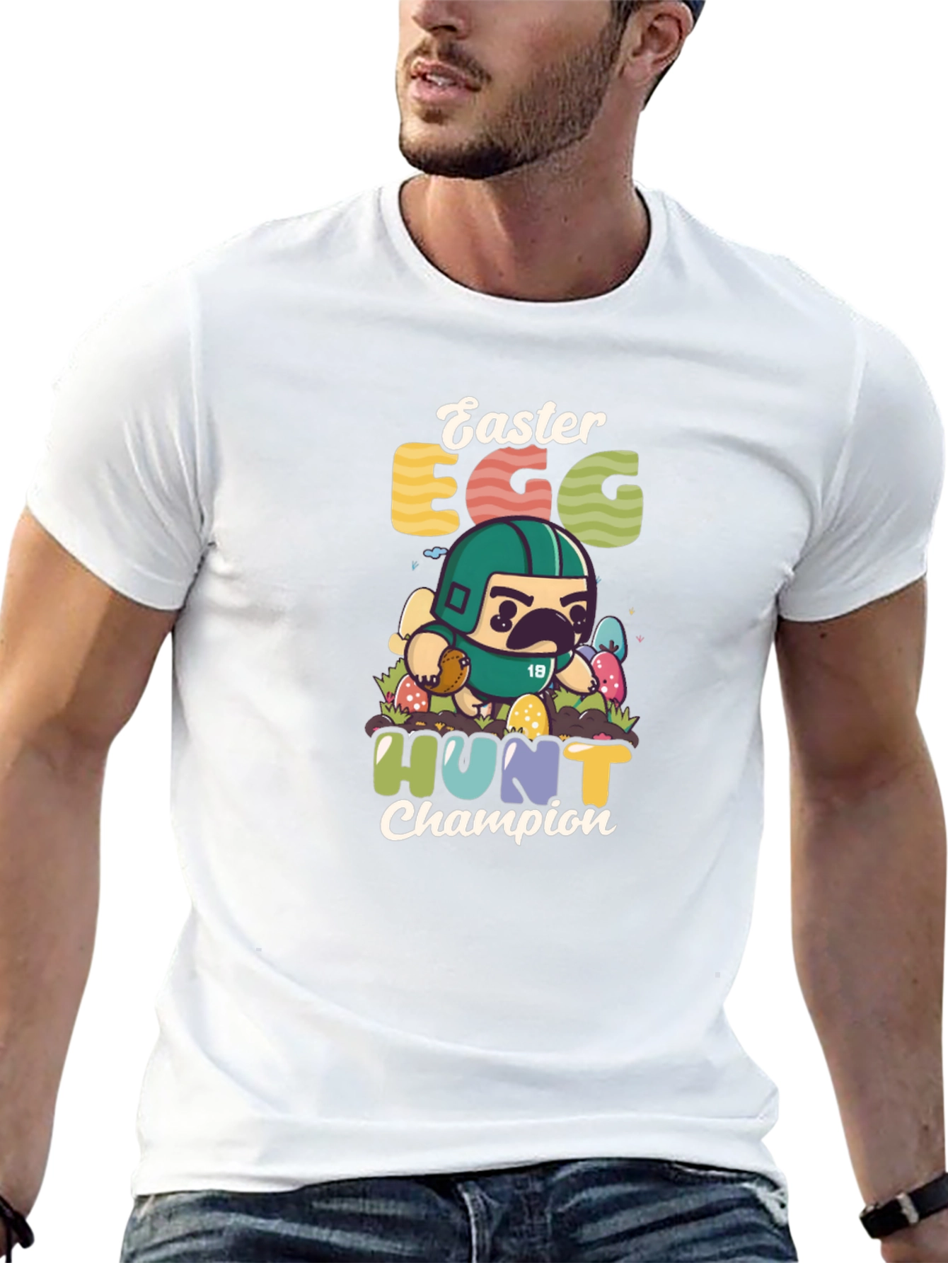 Easter Egg Hunt Champion T-Shirt - Pug Football Player