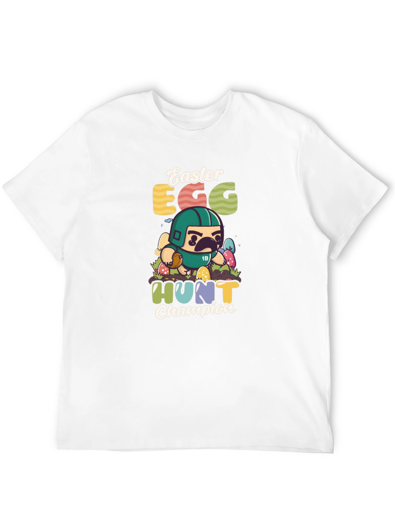 Easter Egg Hunt Champion T-Shirt - Pug Football Player