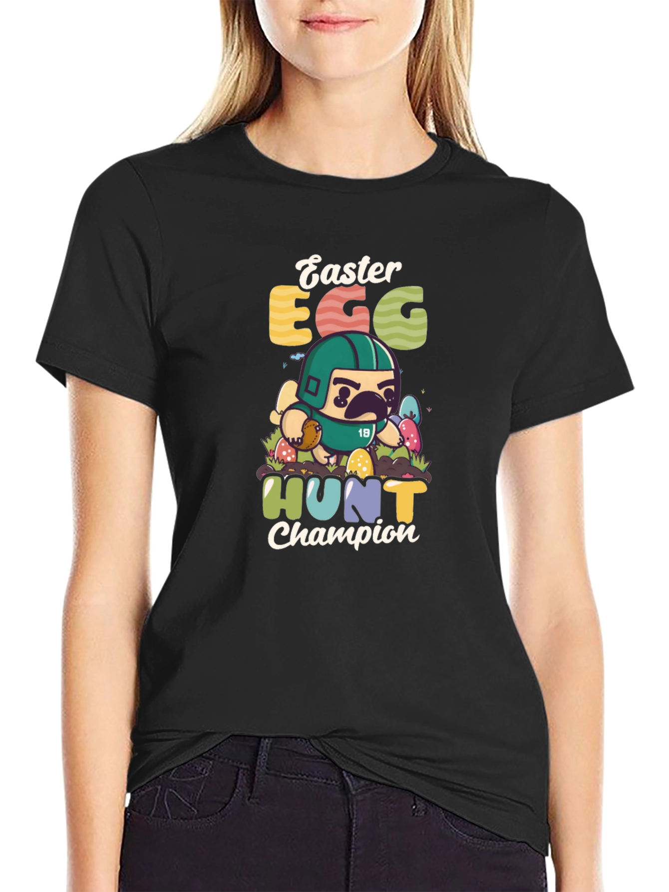 Easter Egg Hunt Champion T-Shirt - Pug Football Player