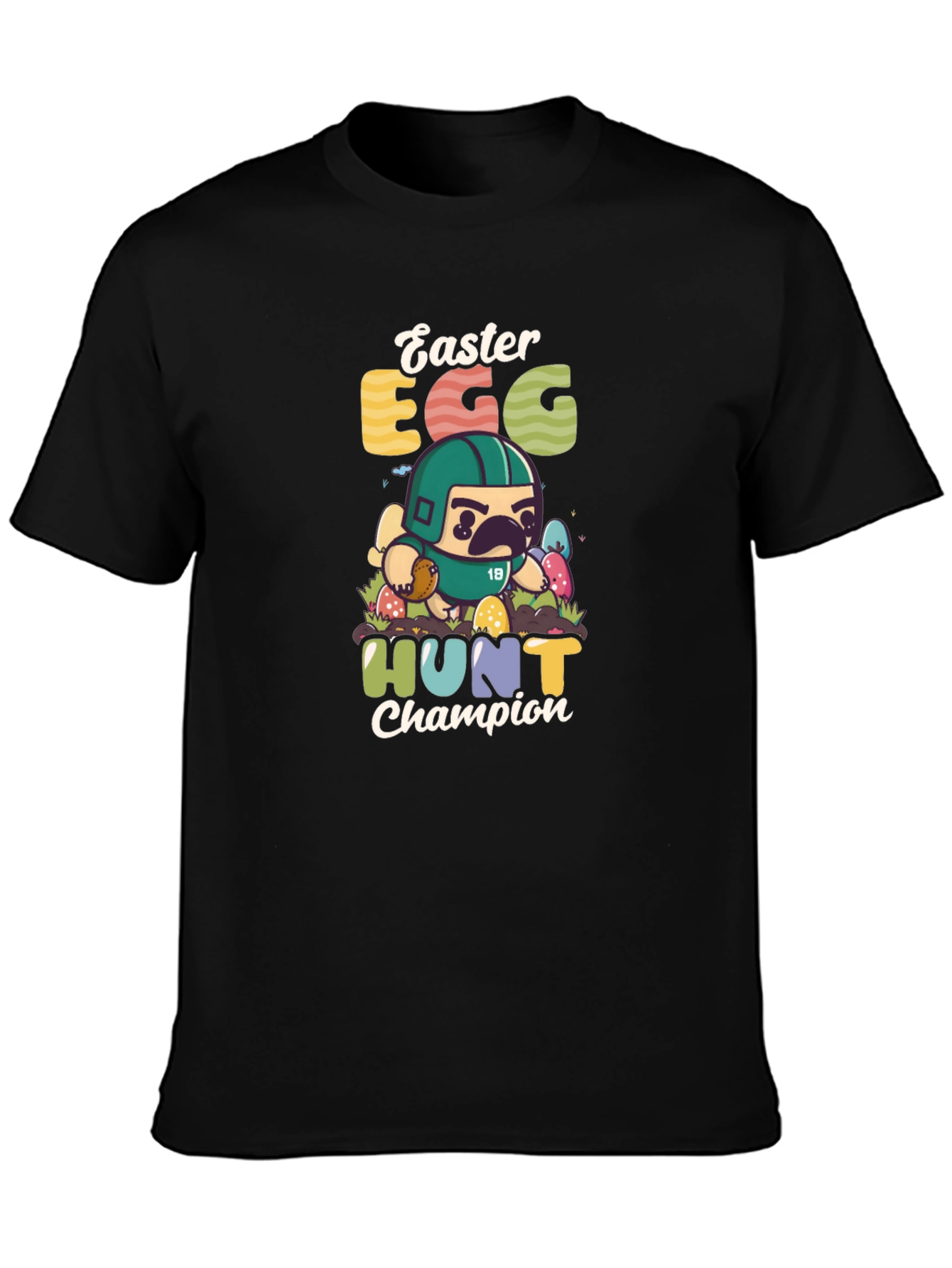 Easter Egg Hunt Champion T-Shirt - Pug Football Player