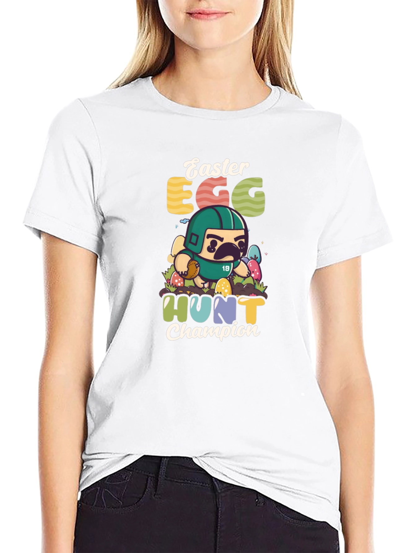 Easter Egg Hunt Champion T-Shirt - Pug Football Player