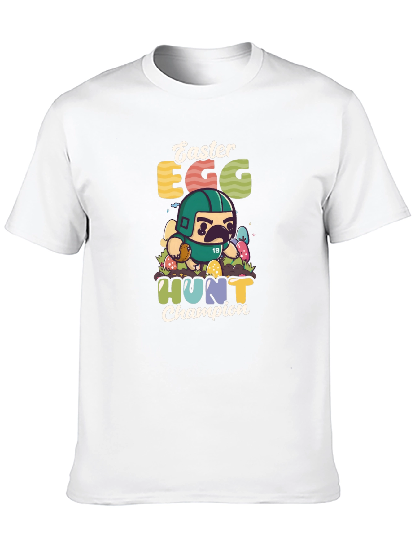 Easter Egg Hunt Champion T-Shirt - Pug Football Player