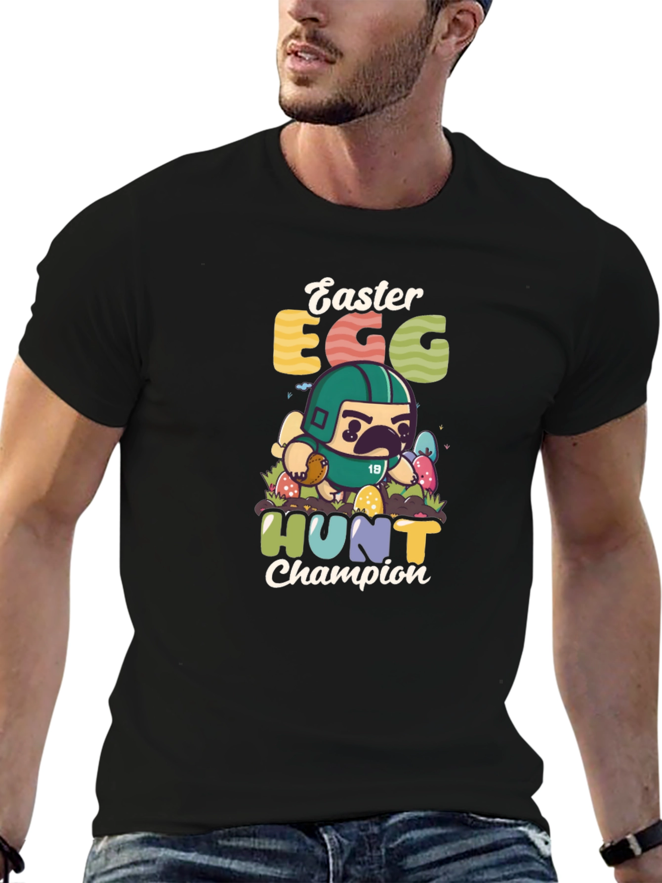 Easter Egg Hunt Champion T-Shirt - Pug Football Player
