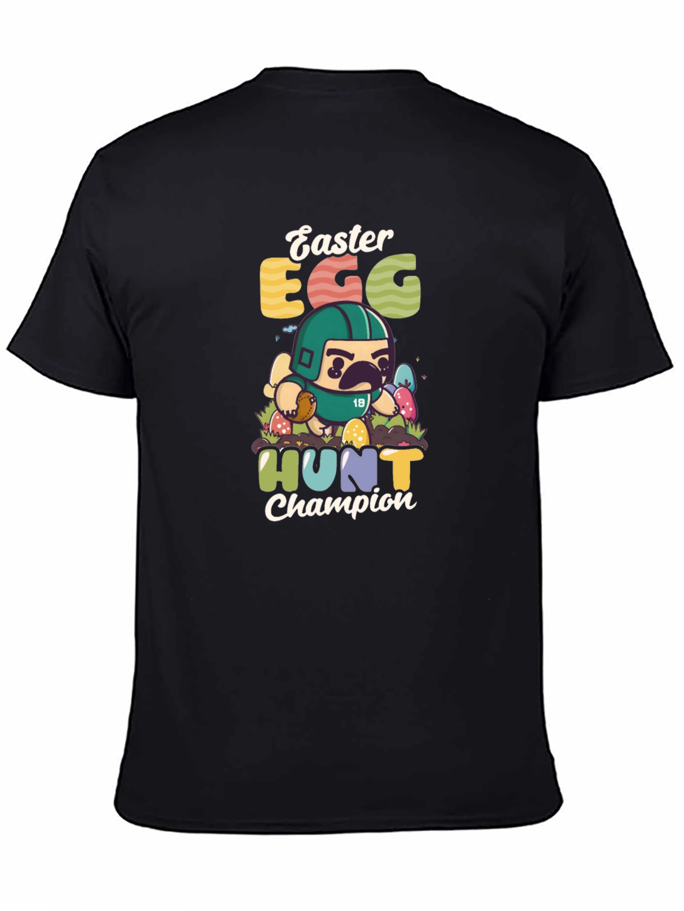 Easter Egg Hunt Champion T-Shirt - Pug Football Player