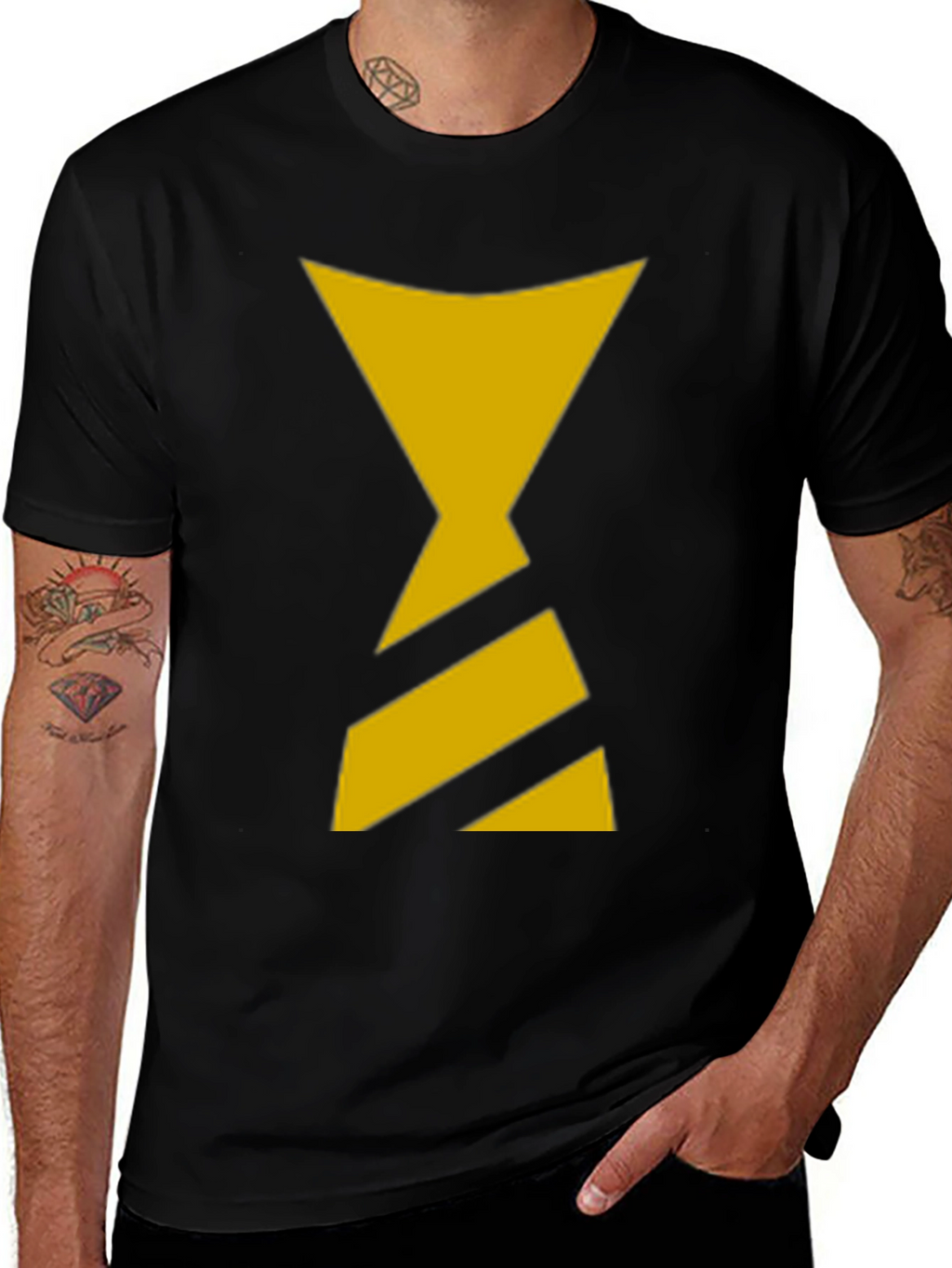 Black T-Shirt with Yellow Hourglass Design