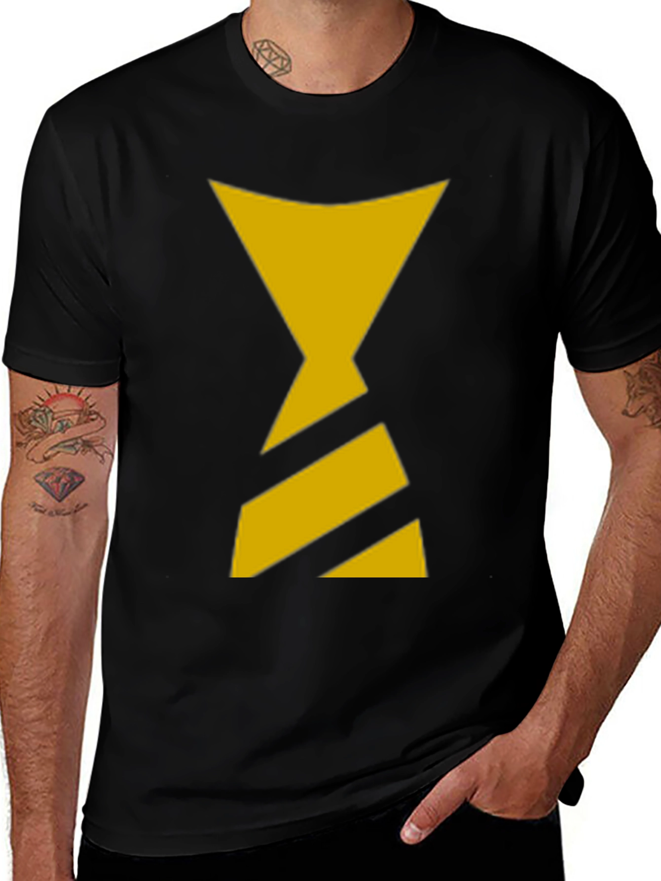 Black T-Shirt with Yellow Hourglass Design