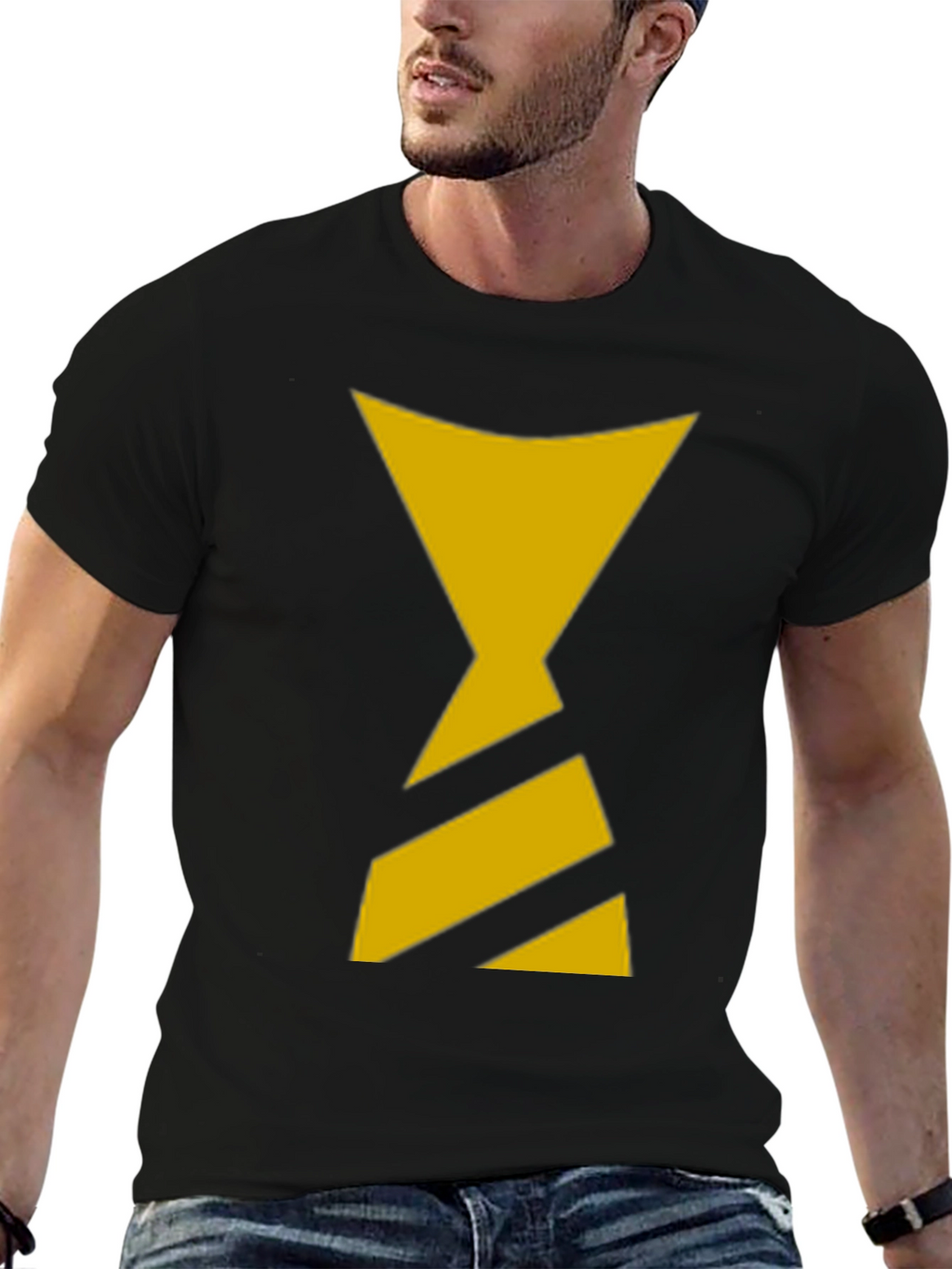 Black T-Shirt with Yellow Hourglass Design