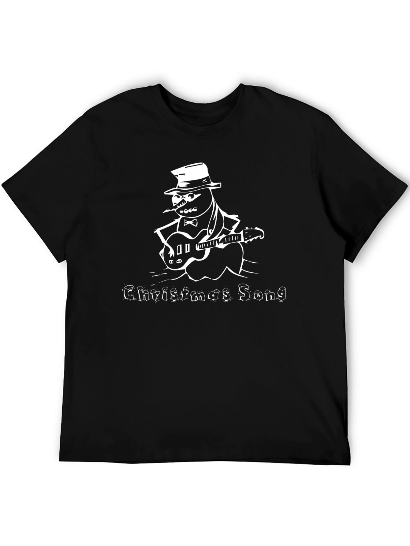 Christmas Song Guitar Snowman Black T-Shirt