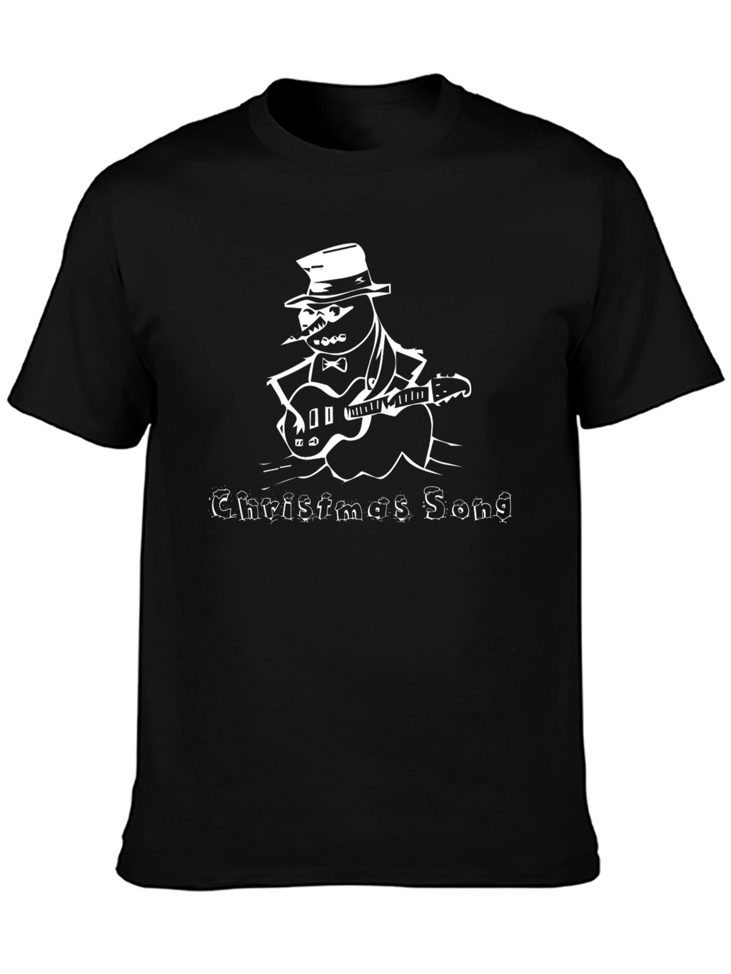 Christmas Song Guitar Snowman Black T-Shirt