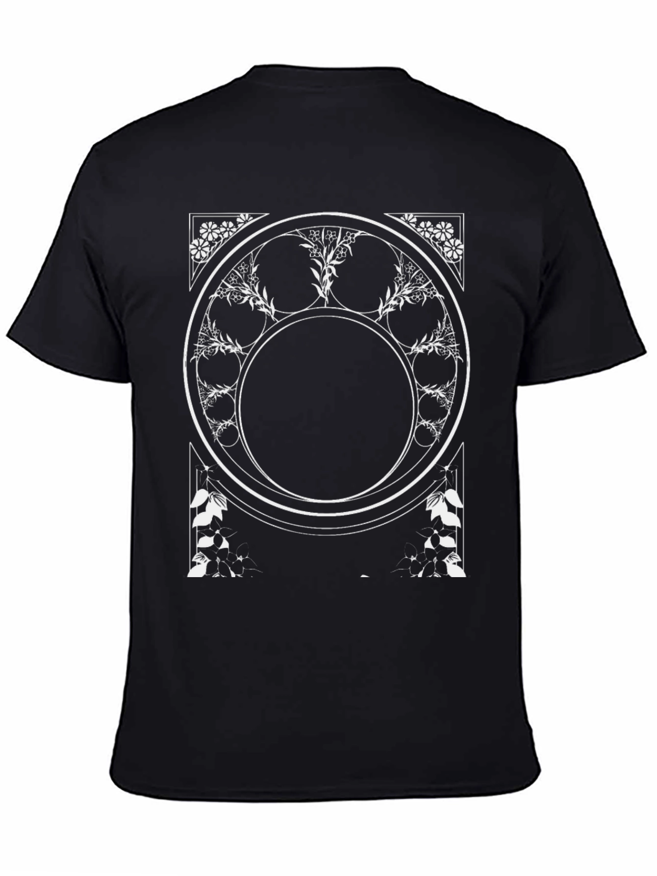 Geometric Floral Graphic Tee - Black
