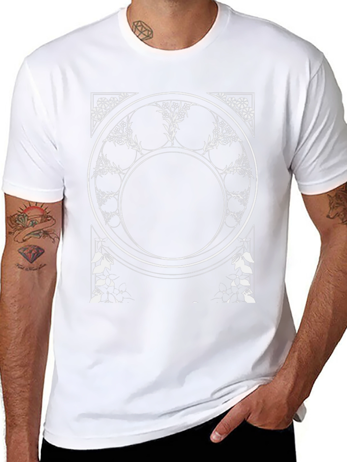 Geometric Floral Graphic Tee - Black