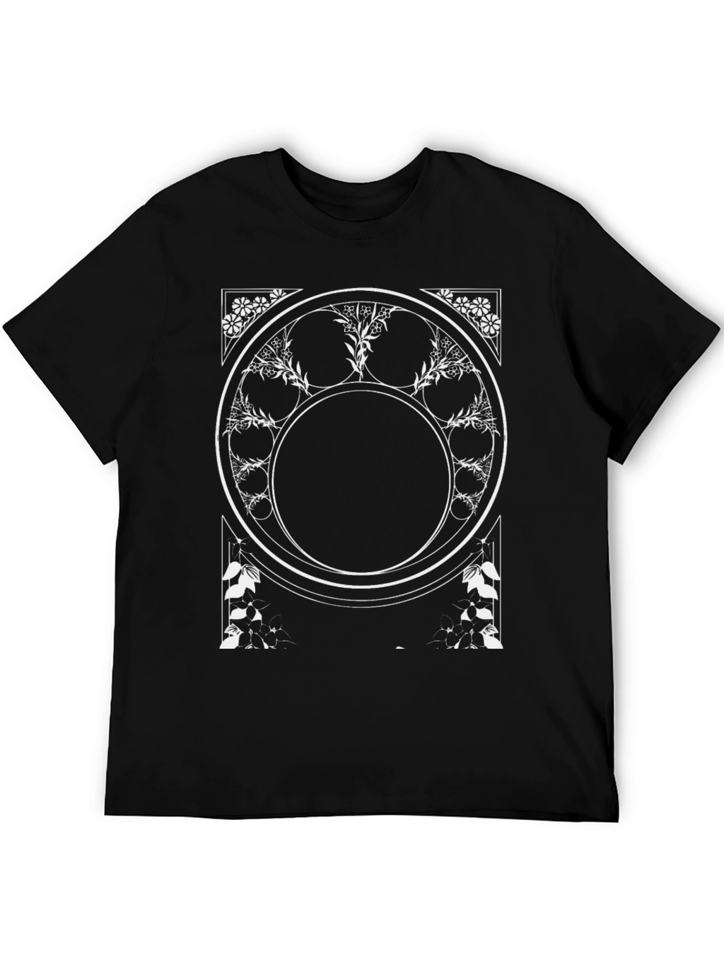 Geometric Floral Graphic Tee - Black