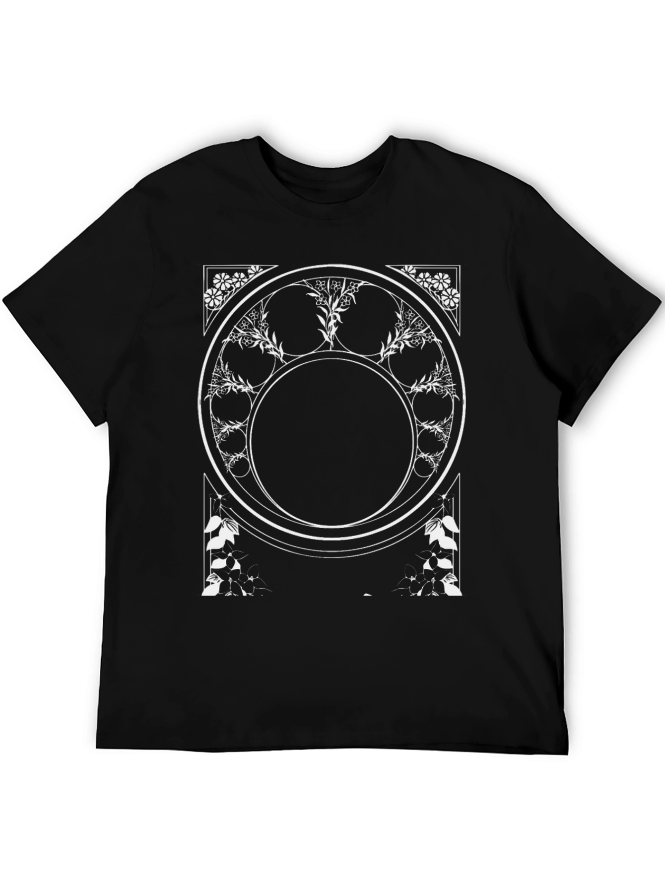 Geometric Floral Graphic Tee - Black