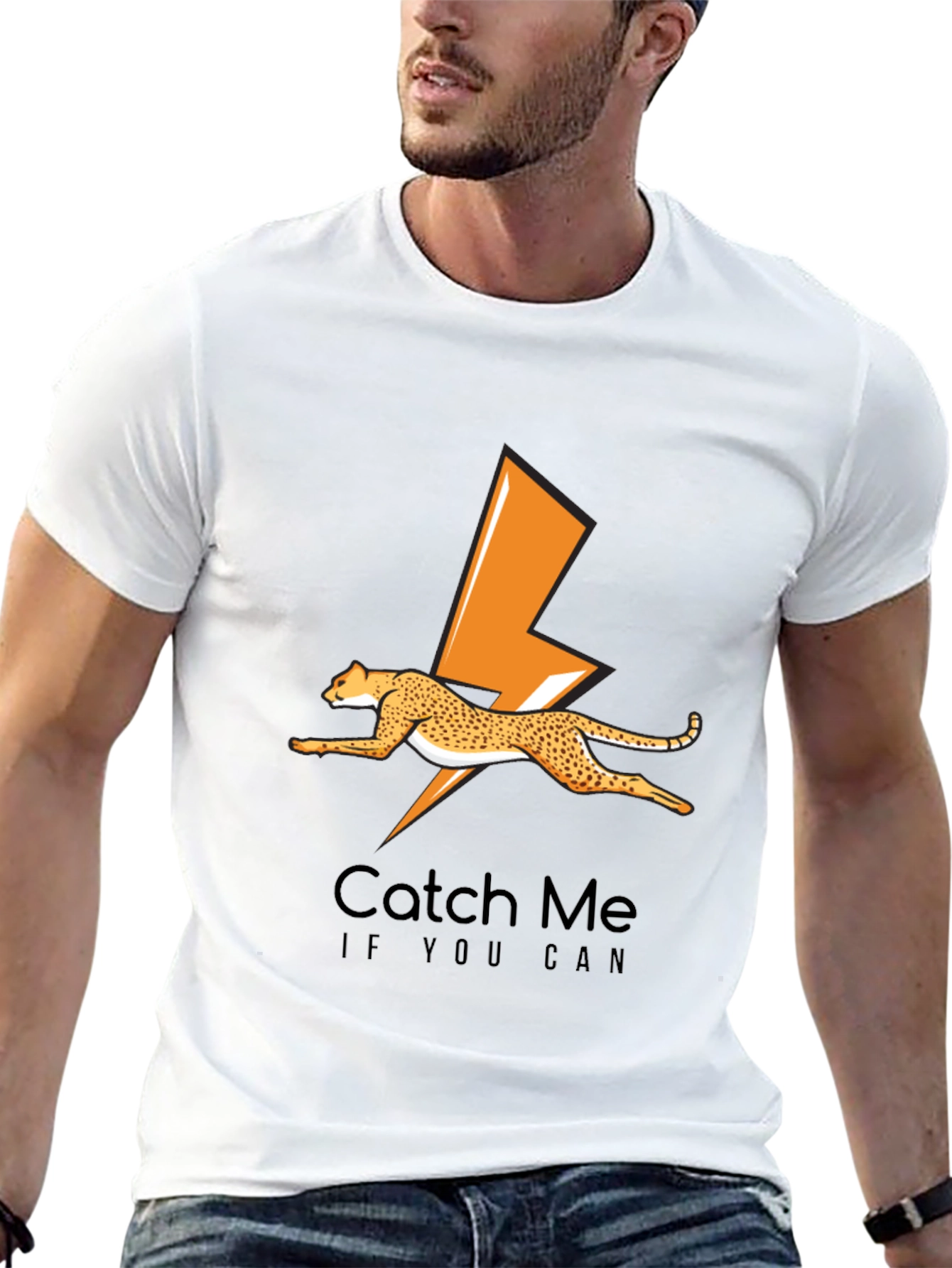 Cheetah Lightning Bolt Graphic Tee - Catch Me If You Can