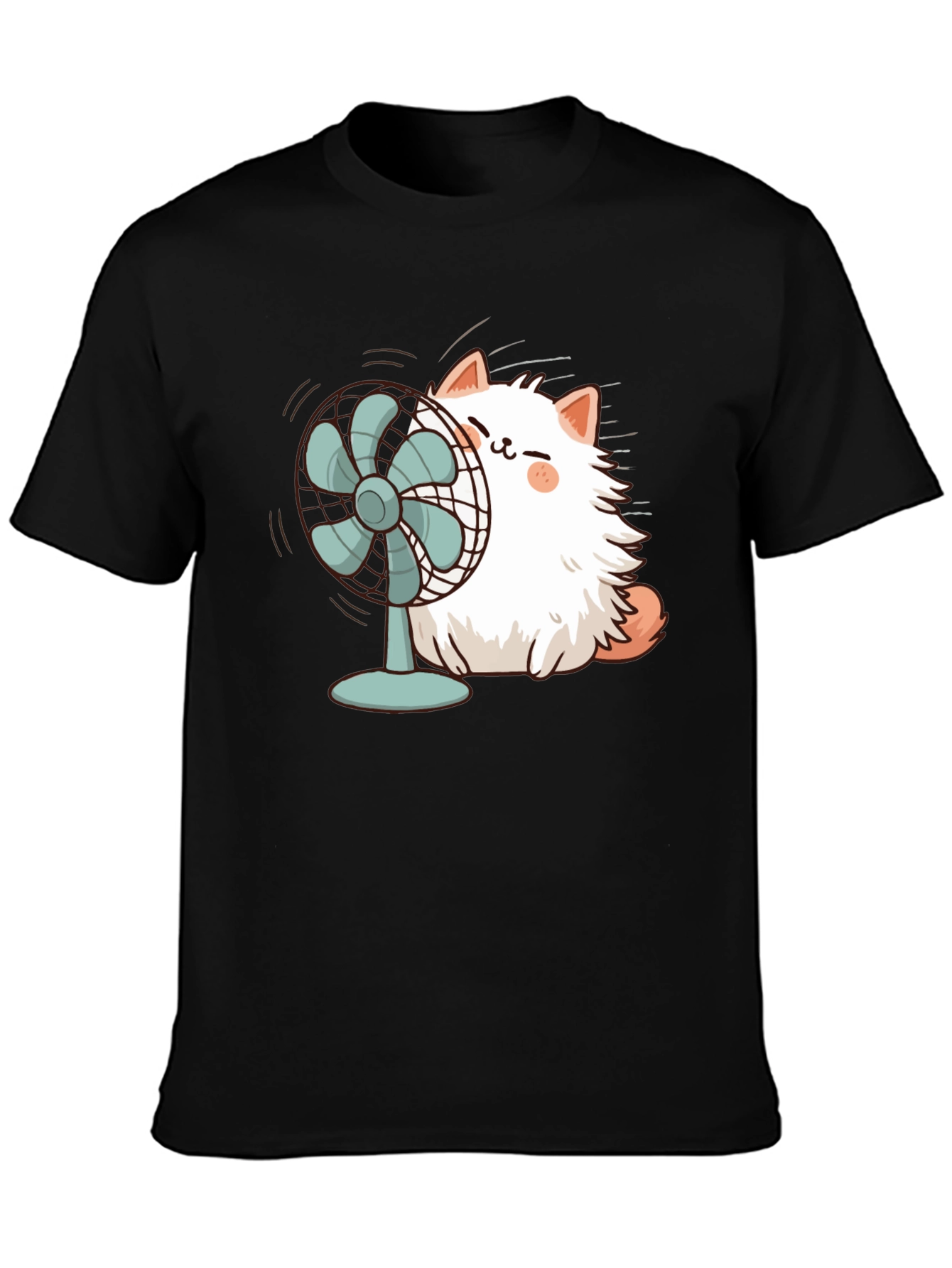Cat & Fan Black T-Shirt - Cool Comfort Style