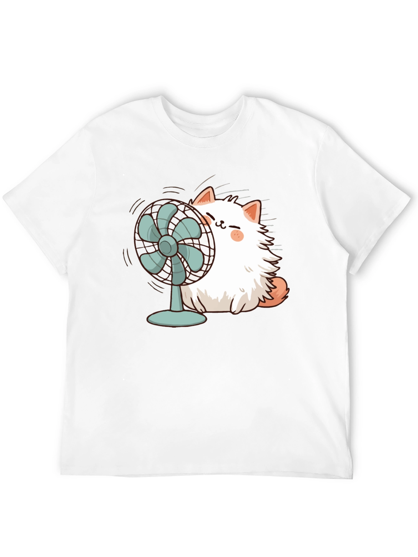 Cat & Fan Black T-Shirt - Cool Comfort Style