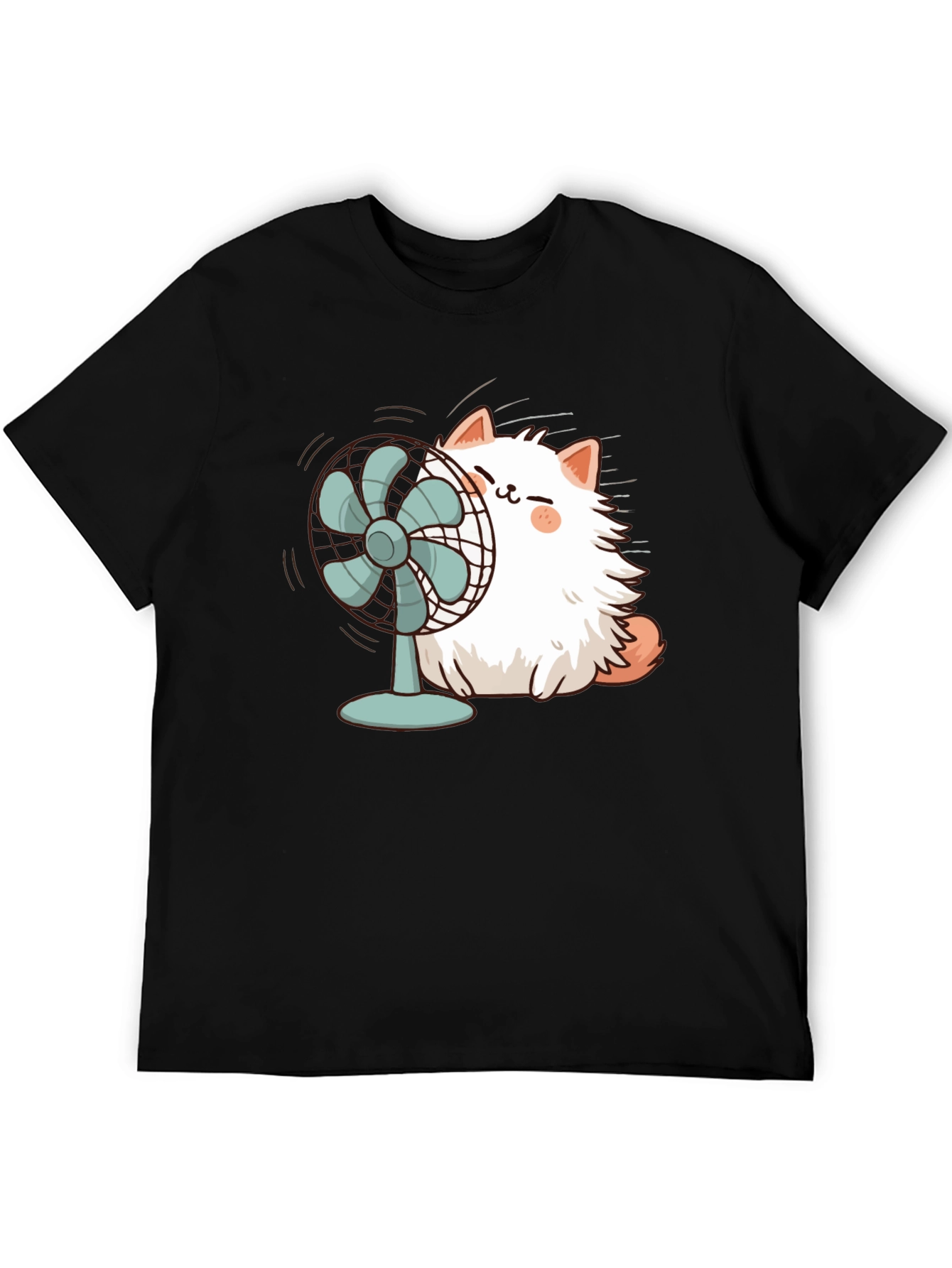 Cat & Fan Black T-Shirt - Cool Comfort Style