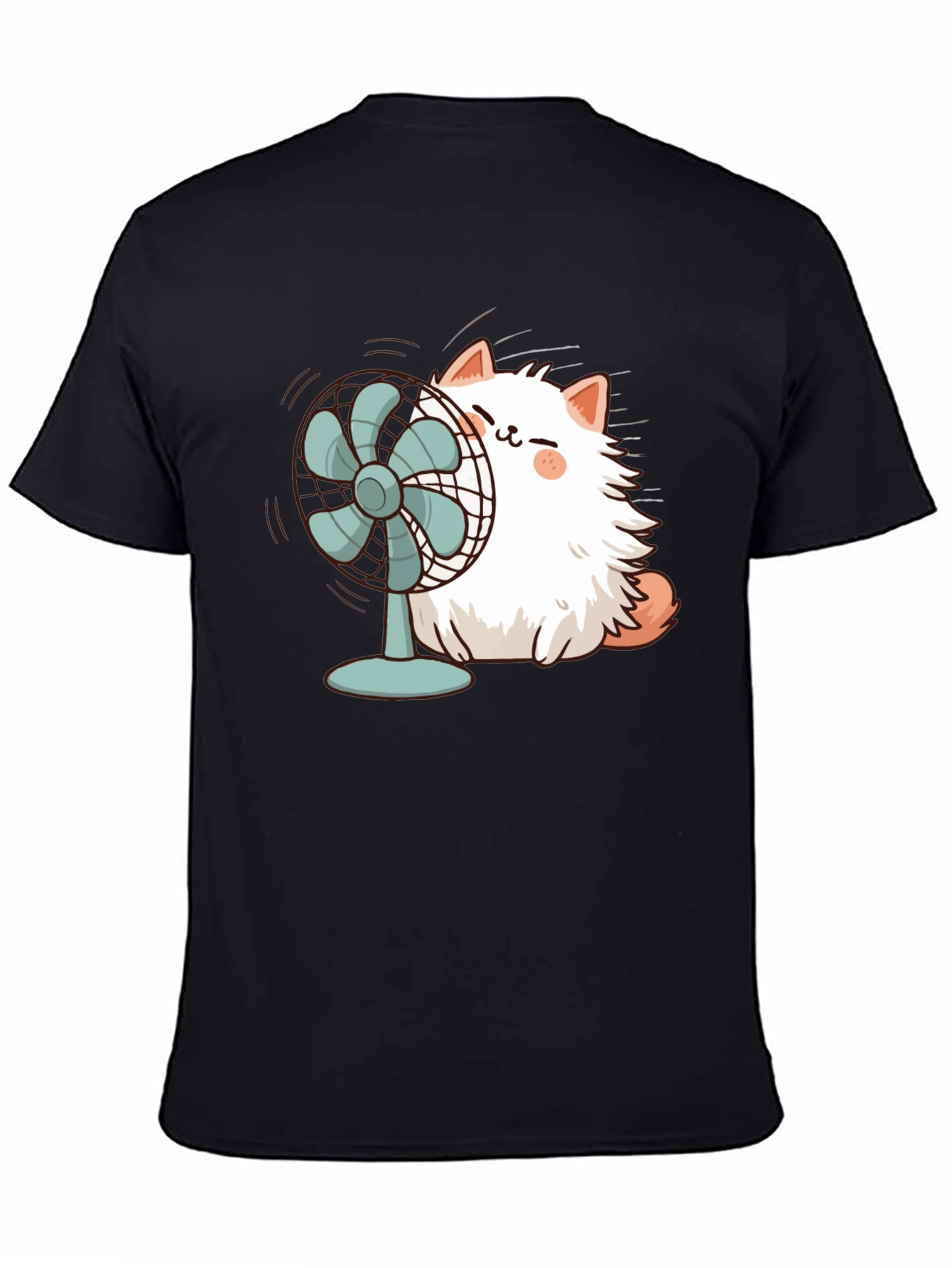 Cat & Fan Black T-Shirt - Cool Comfort Style