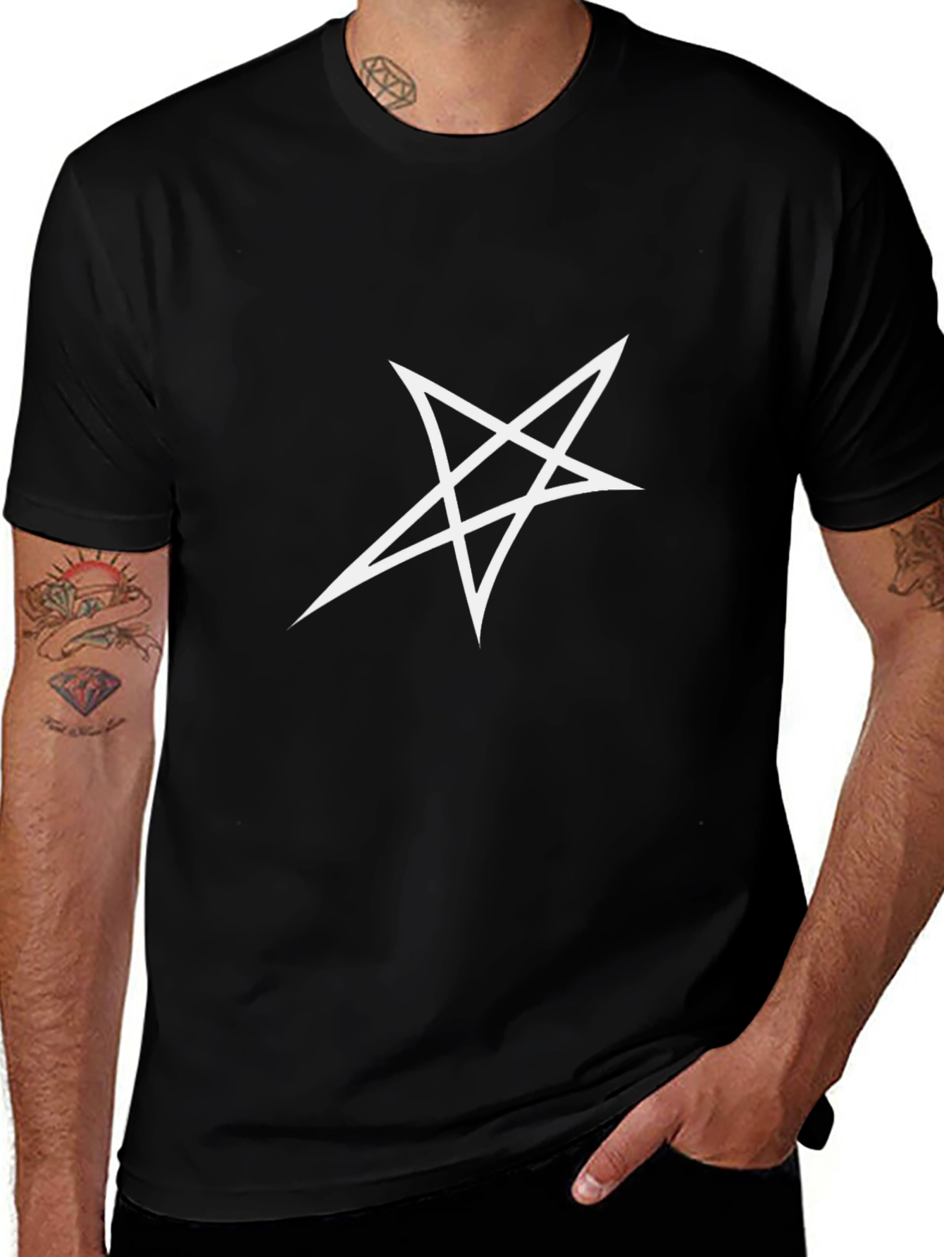 Black T-Shirt with White Star Graphic