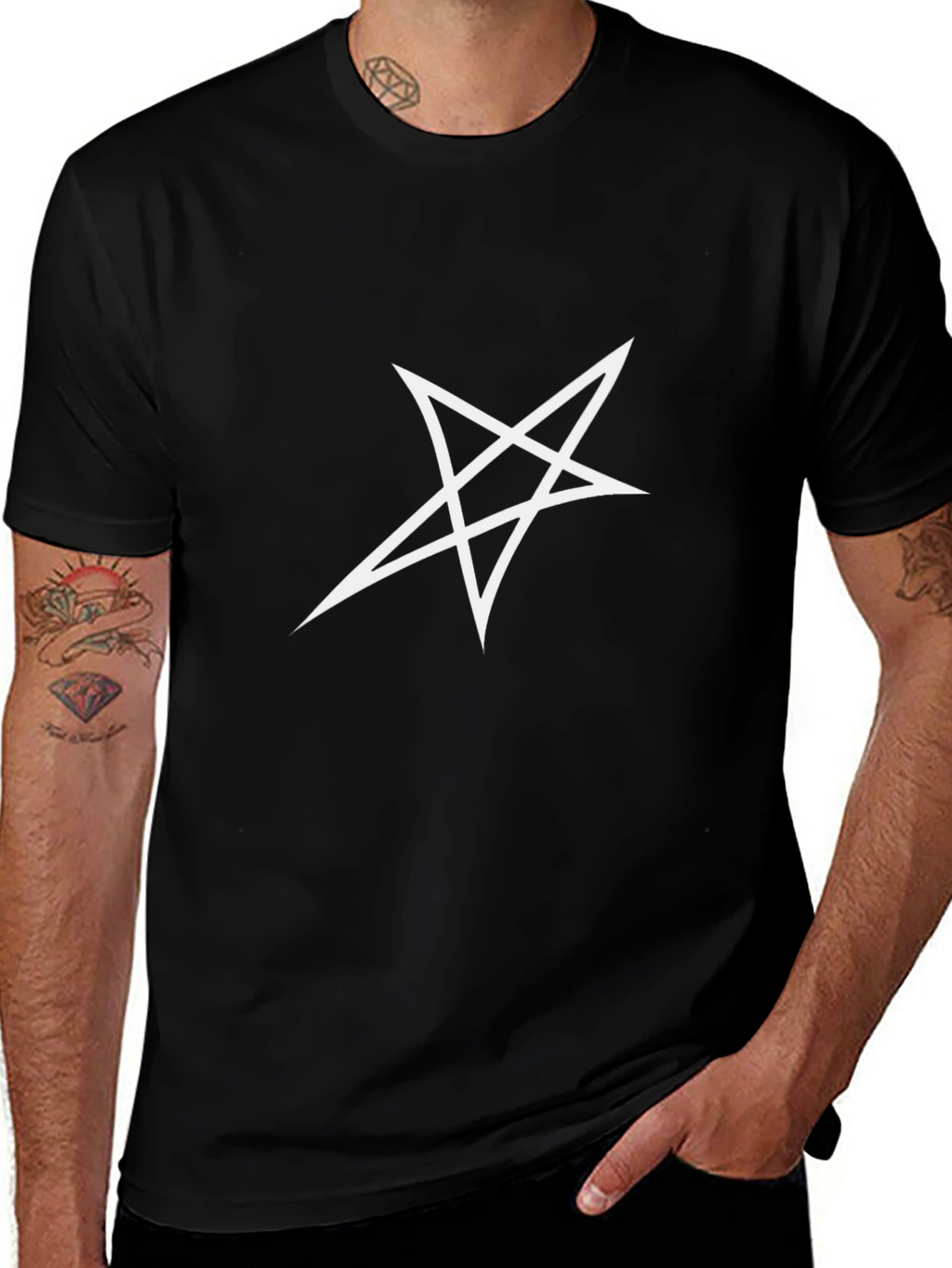 Black T-Shirt with White Star Graphic