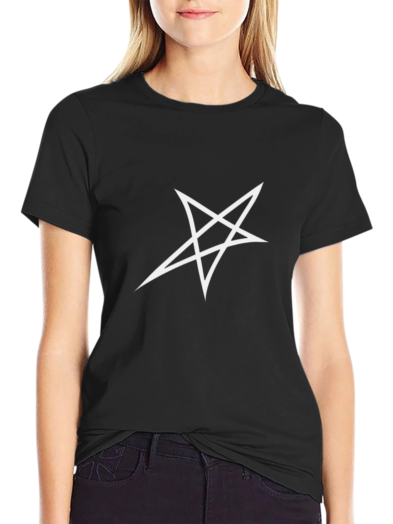Black T-Shirt with White Star Graphic
