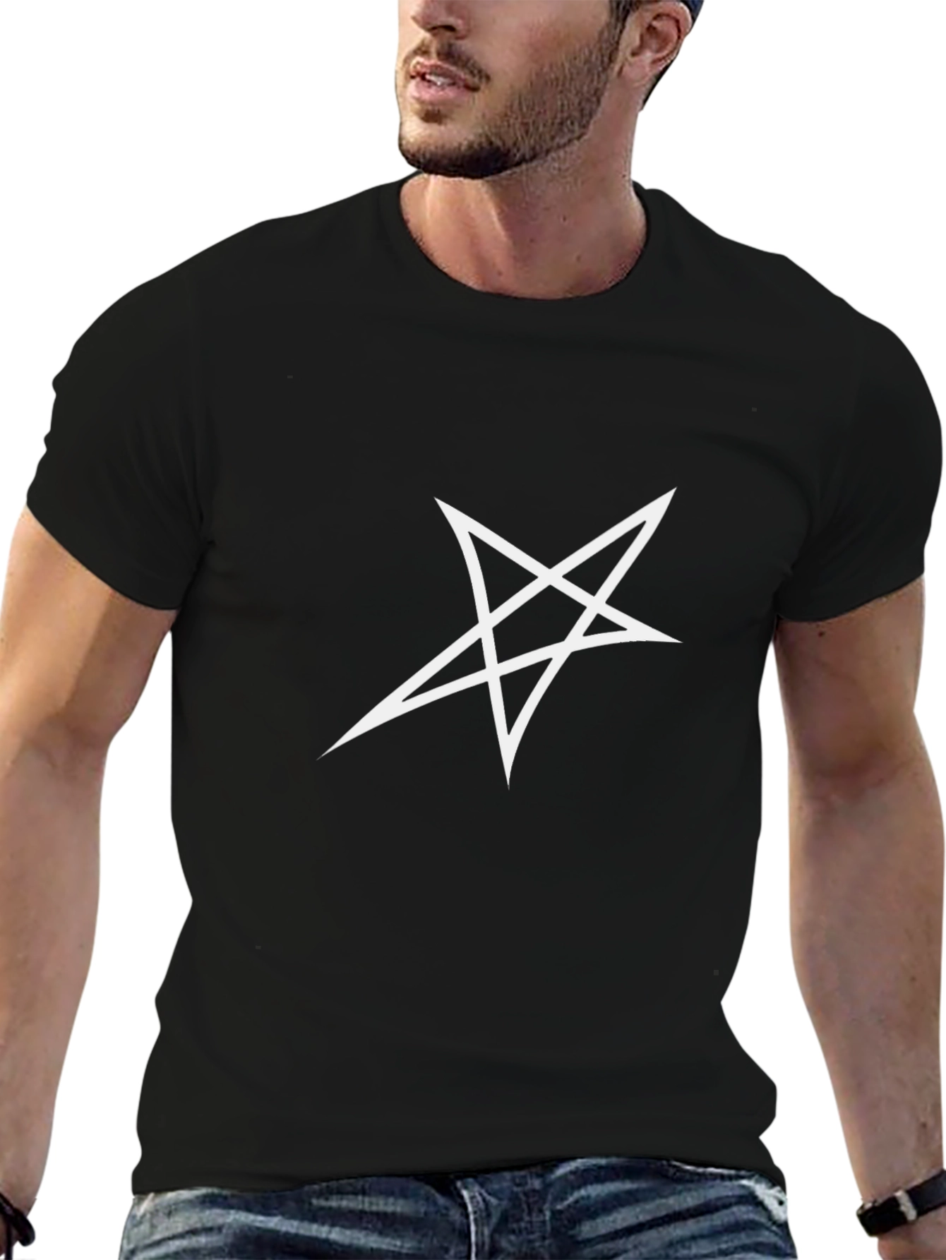 Black T-Shirt with White Star Graphic