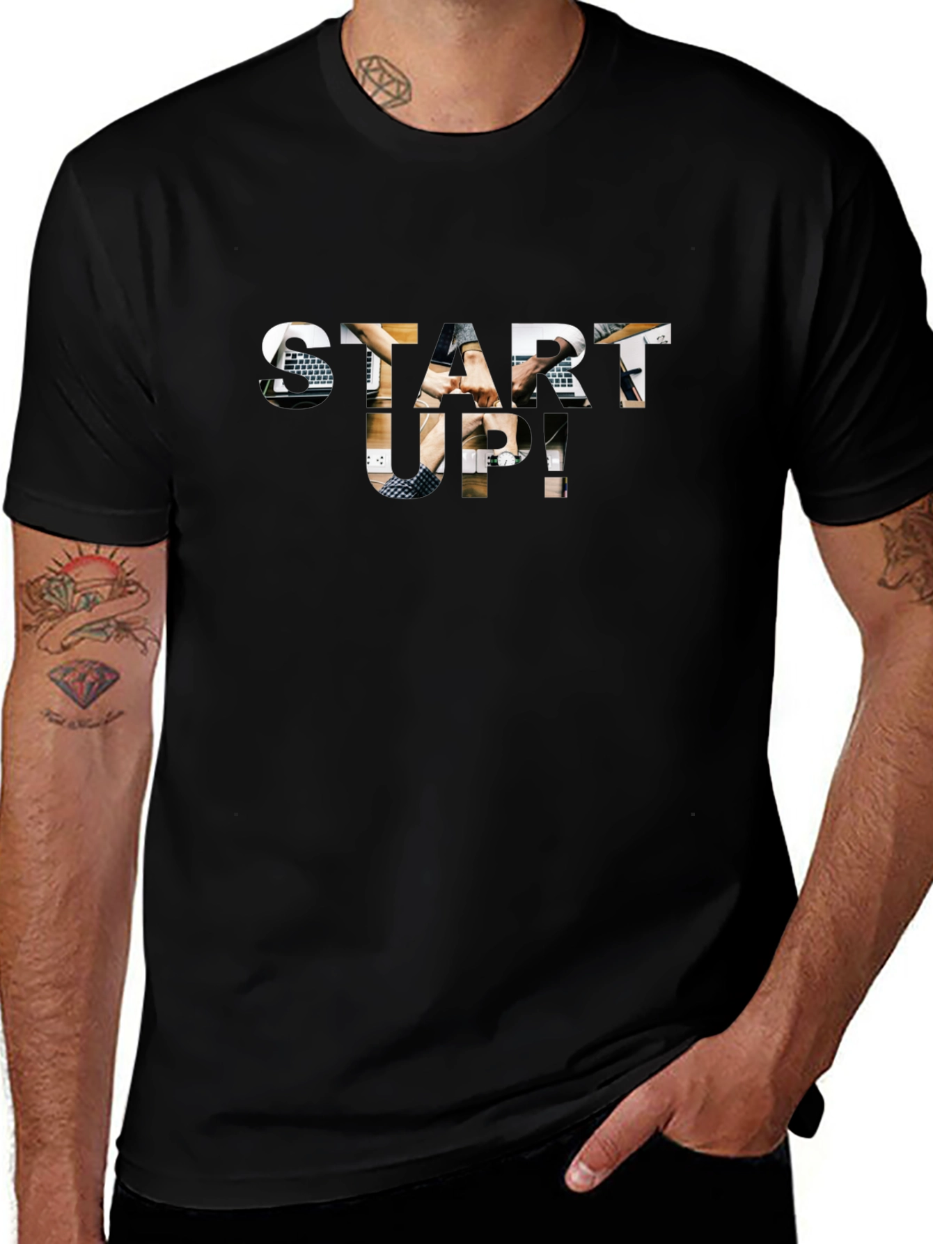 Start-Up Graphic Print Black Cotton T-Shirt