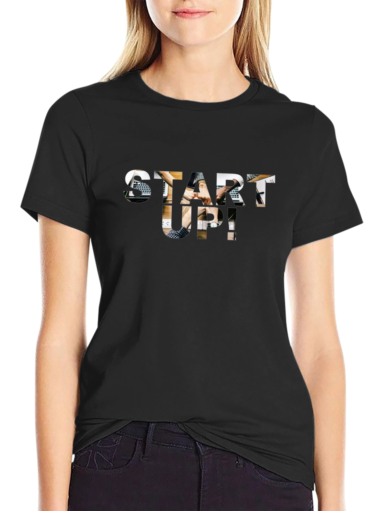 Start-Up Graphic Print Black Cotton T-Shirt