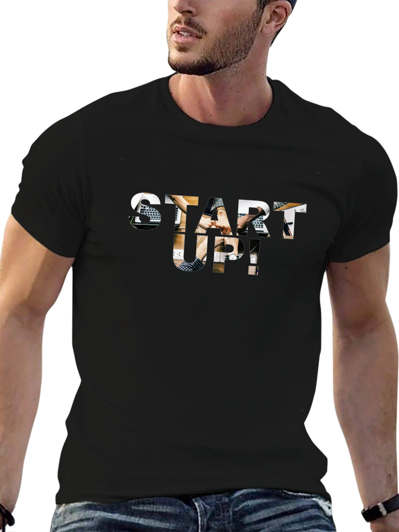 Start-Up Graphic Print Black Cotton T-Shirt