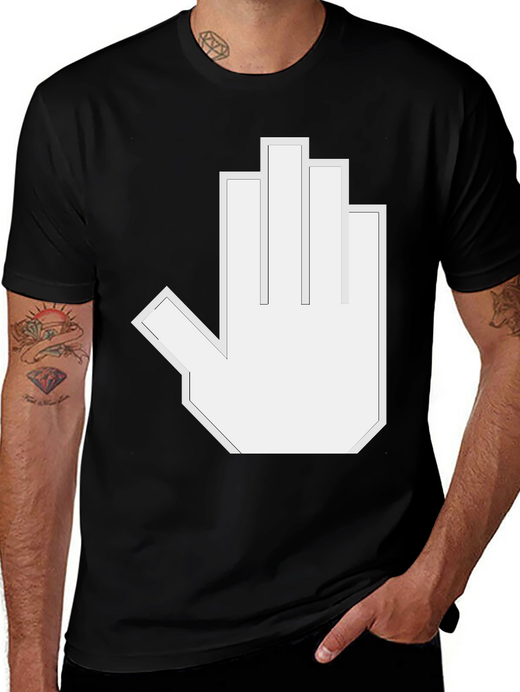 Pixelated Hand Gesture Graphic Tee - Black