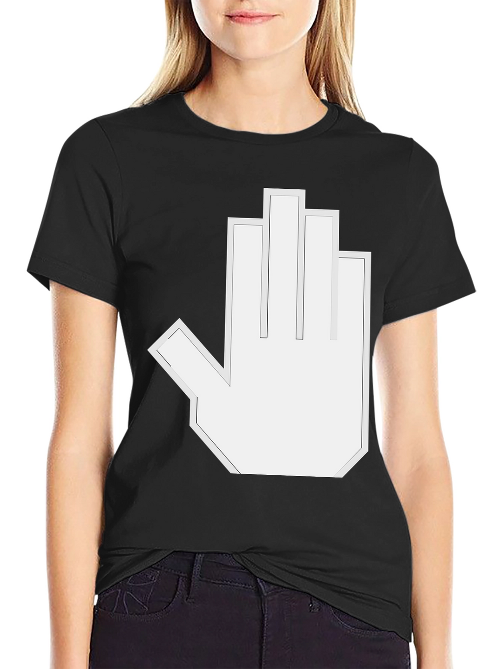 Pixelated Hand Gesture Graphic Tee - Black