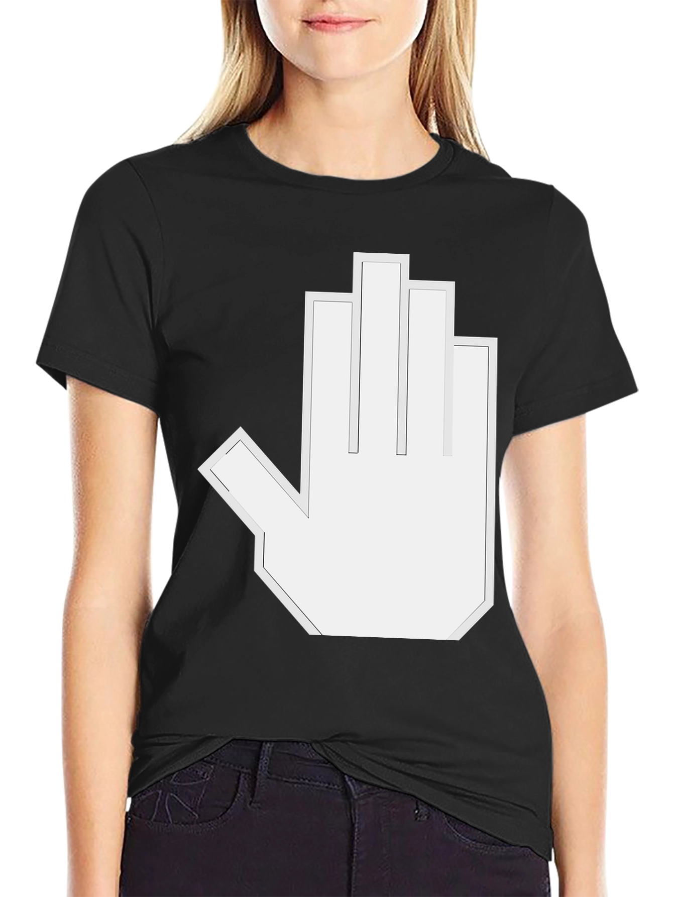 Pixelated Hand Gesture Graphic Tee - Black
