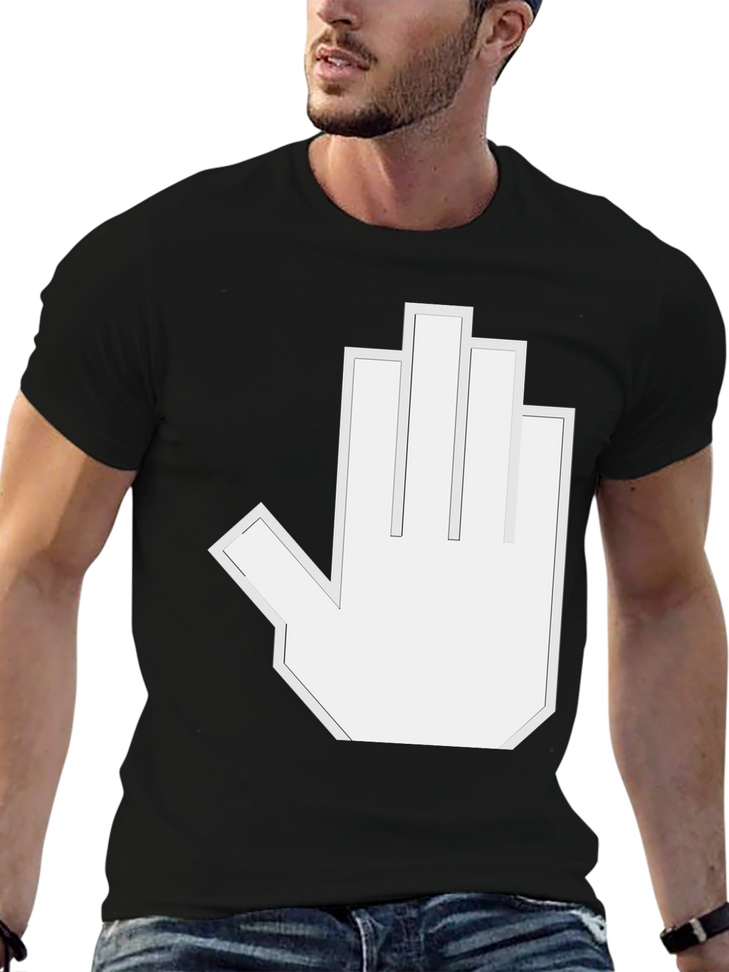 Pixelated Hand Gesture Graphic Tee - Black