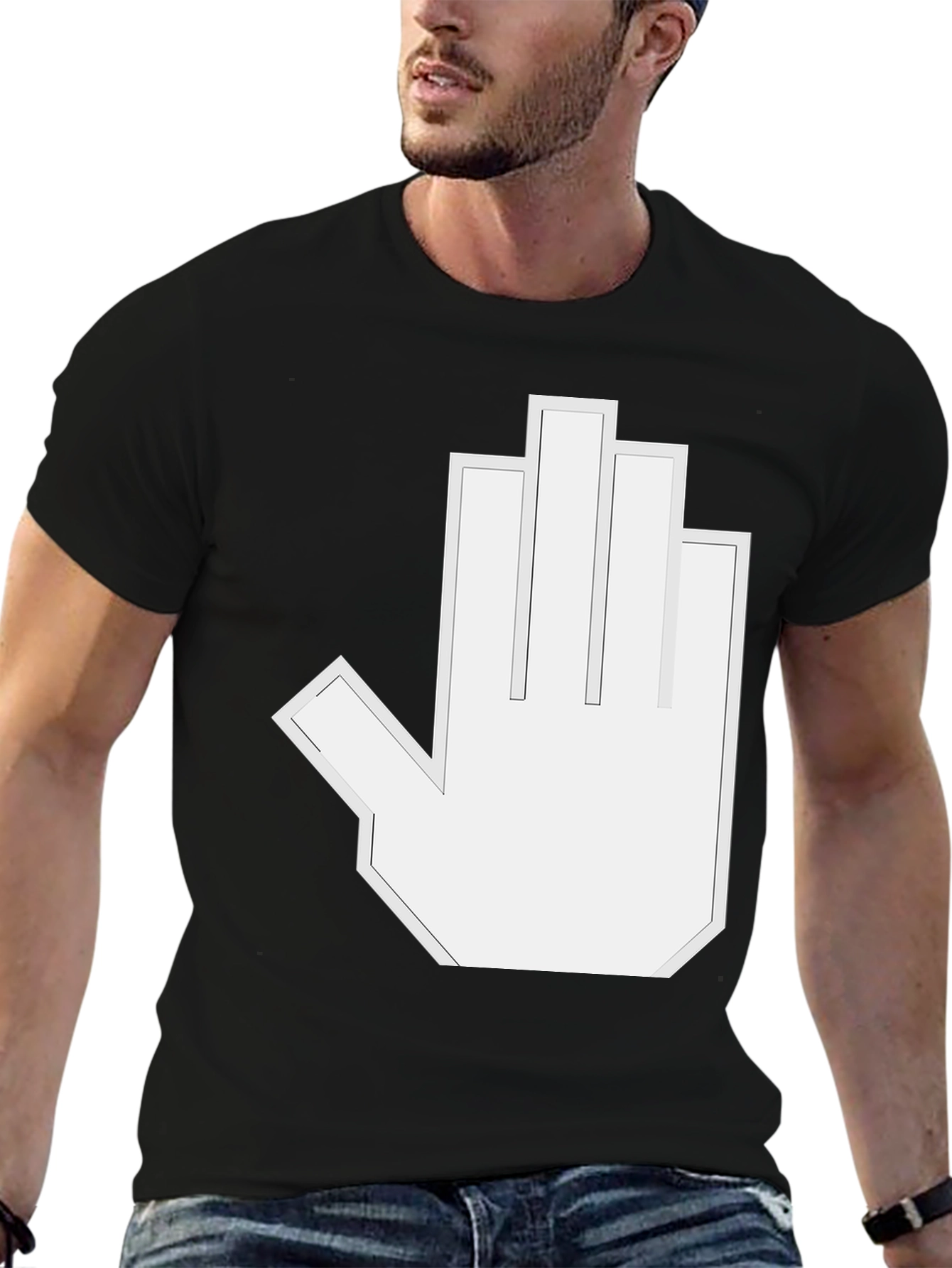 Pixelated Hand Gesture Graphic Tee - Black